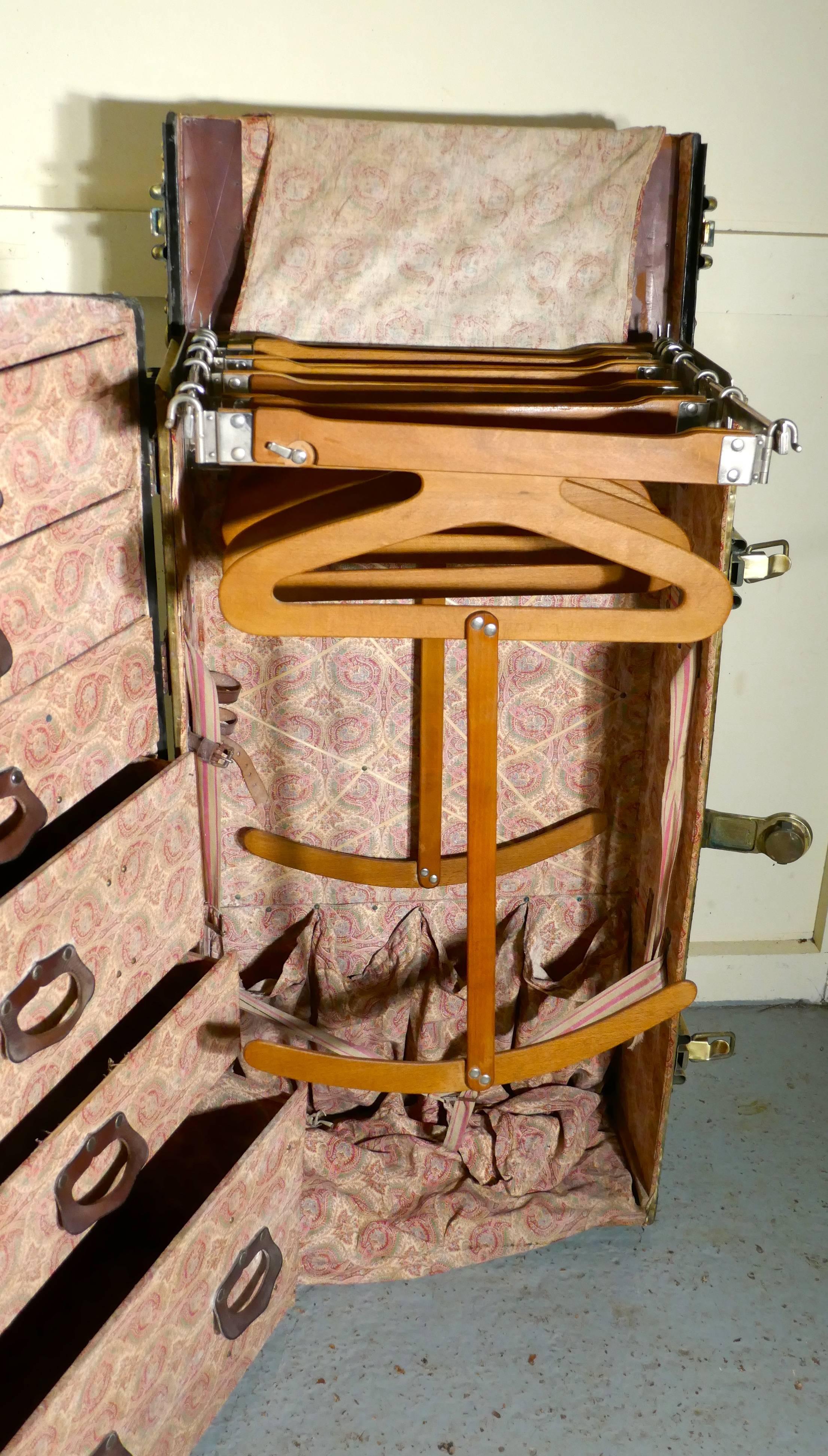 Fitted Steamer Trunk or Cabin Wardrobe, Portmanteau by Fichet 2
