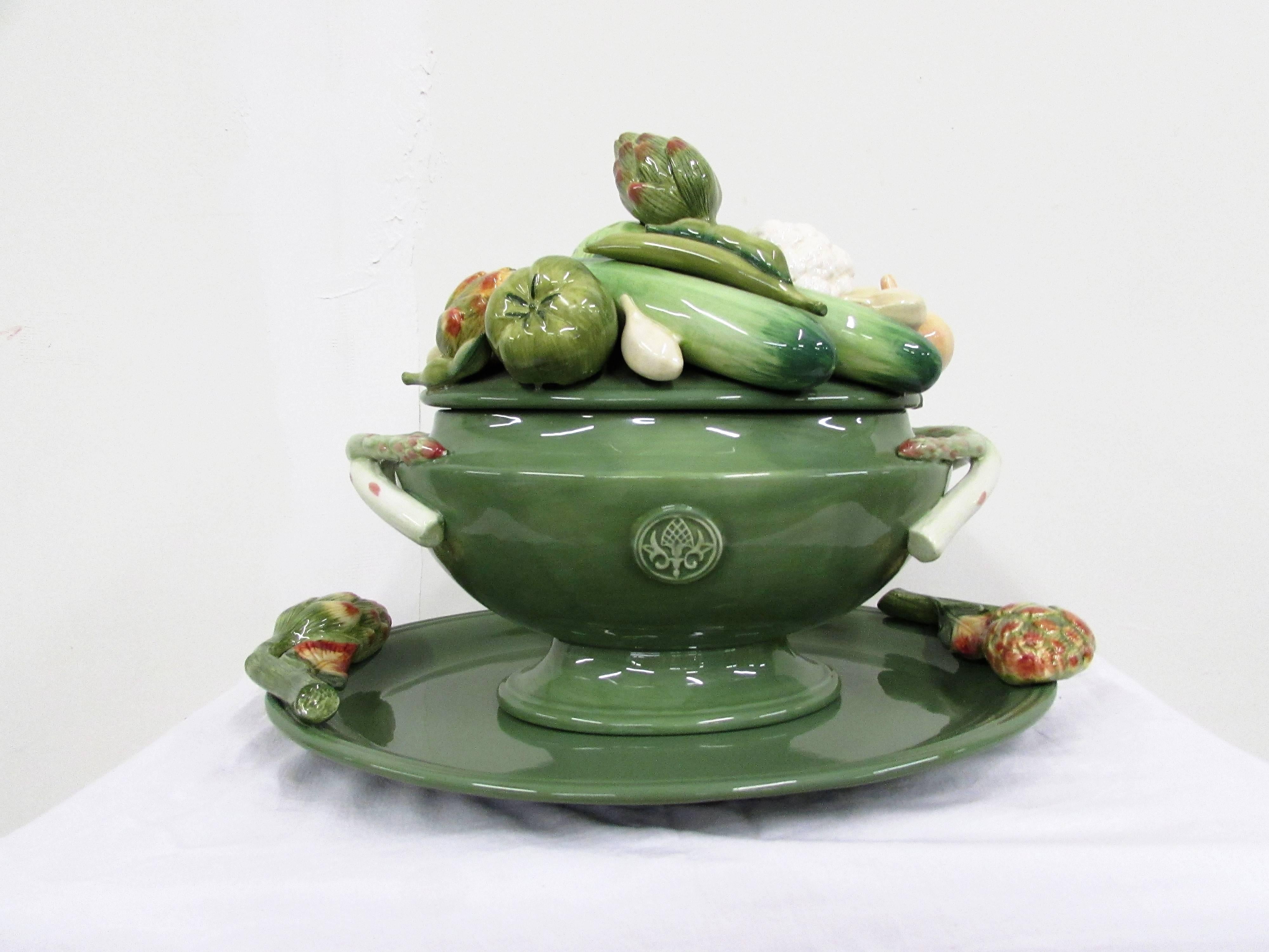 Mid-Century Modern Fitz and Floyd 1960s Giardino Faience Tureen For Sale