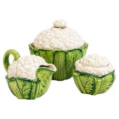 Juego de té de mayólica Fitz and Floyd Coliflor, 1983