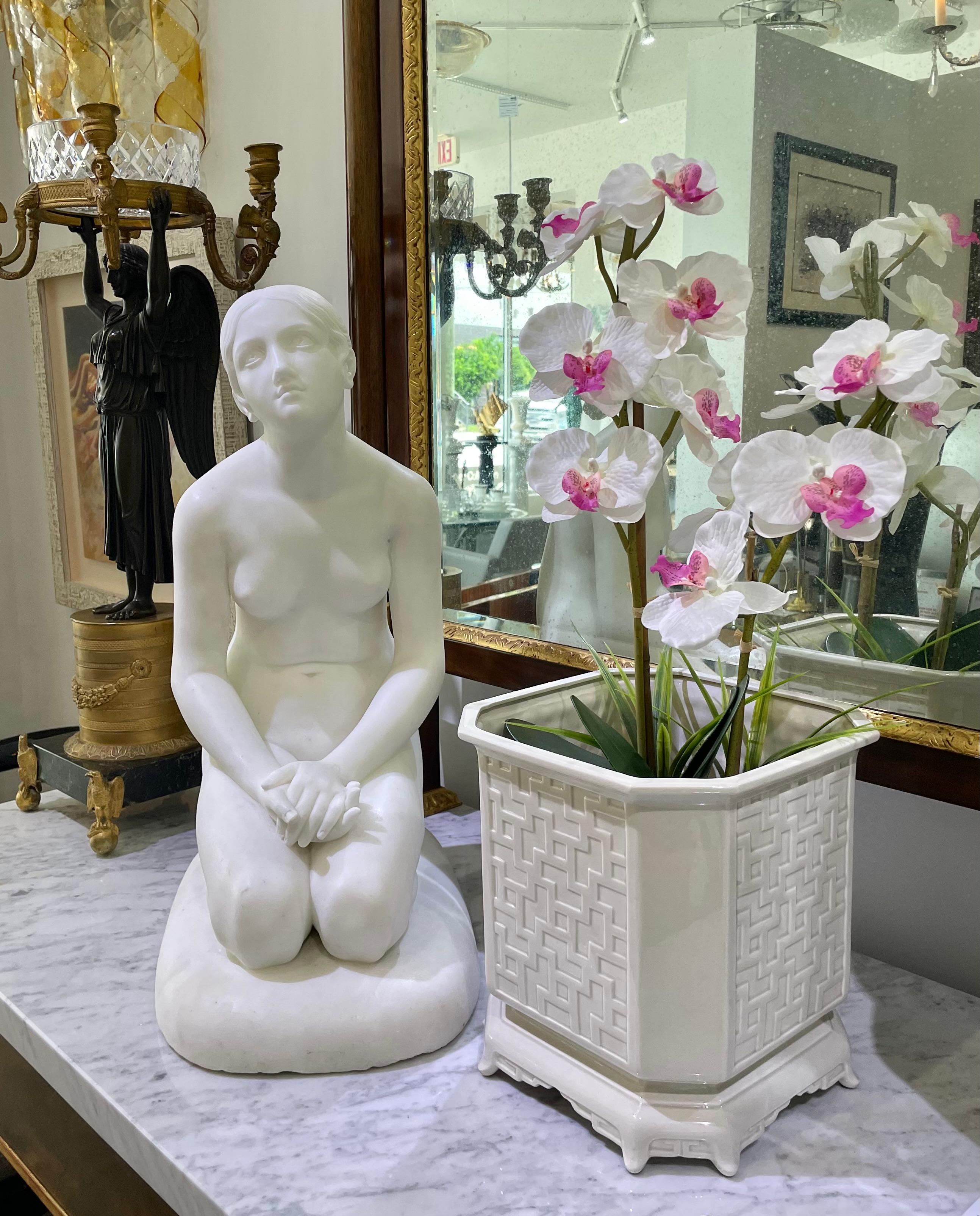 This stylish and chic Fitz and Floyd planter dates to 1976, and it very much captures the Hollywood Regency period with is form and Chinese motifs. 