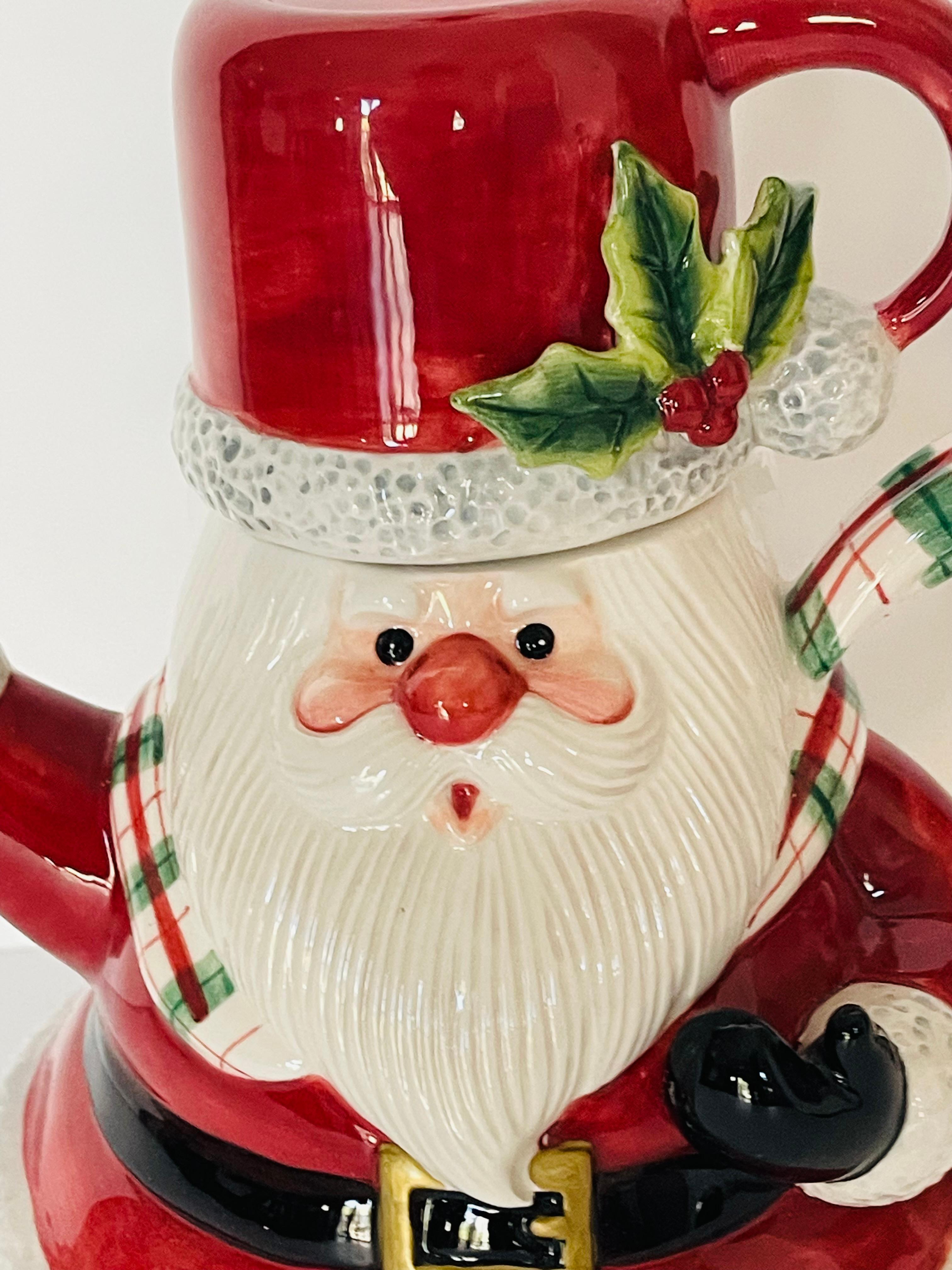 Fitz and Floyd Christmas Santa Claus Teekanne mit 4 Schneemänner Tassen (Ende des 20. Jahrhunderts) im Angebot