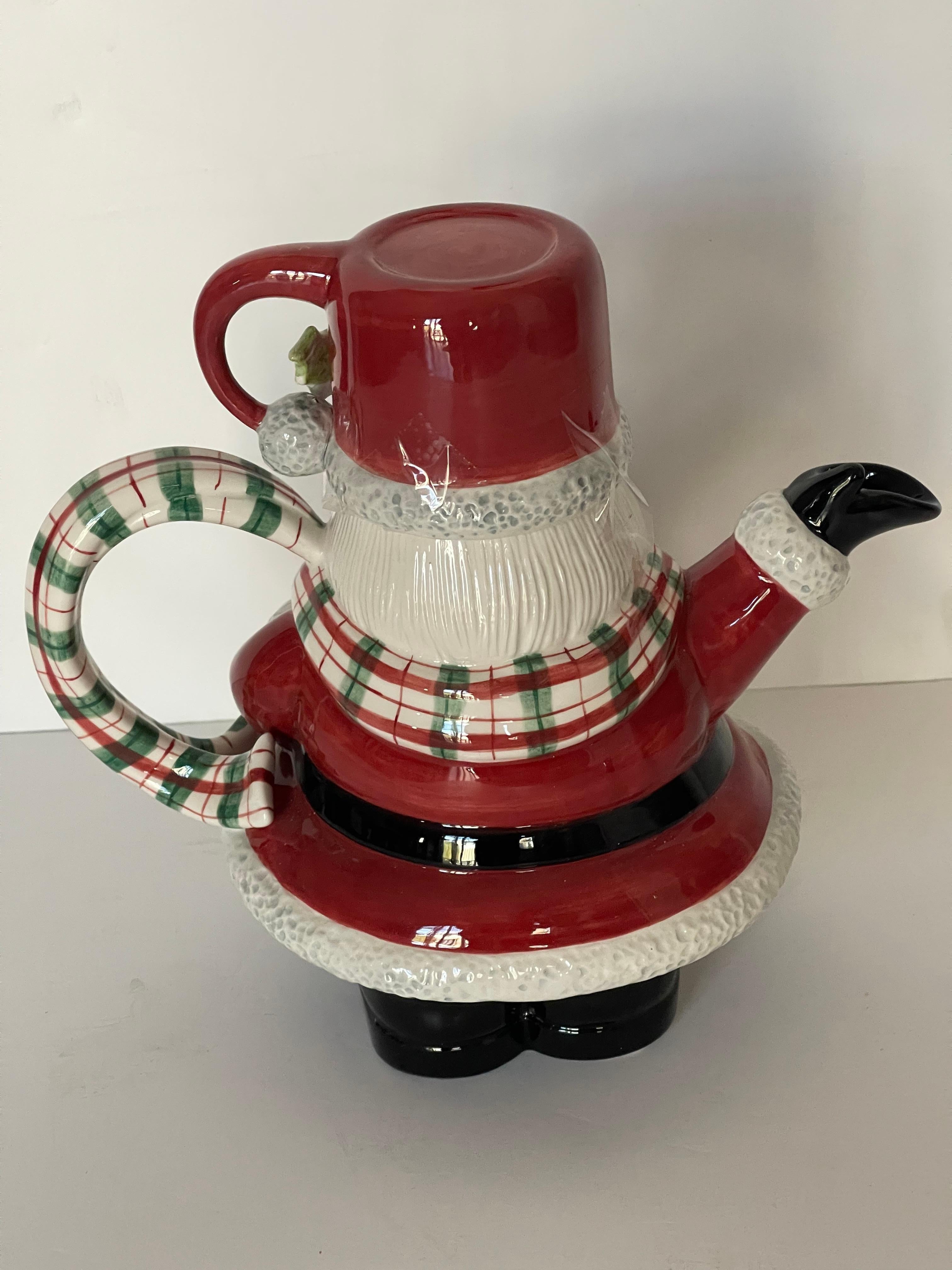 Fitz and Floyd Christmas Santa Claus Teekanne mit 4 Schneemänner Tassen im Angebot 2