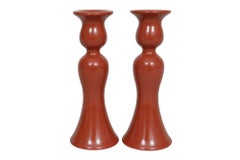 Fitz and Floyd Cinnabar Red Ceramic Candle Holders, a Pair