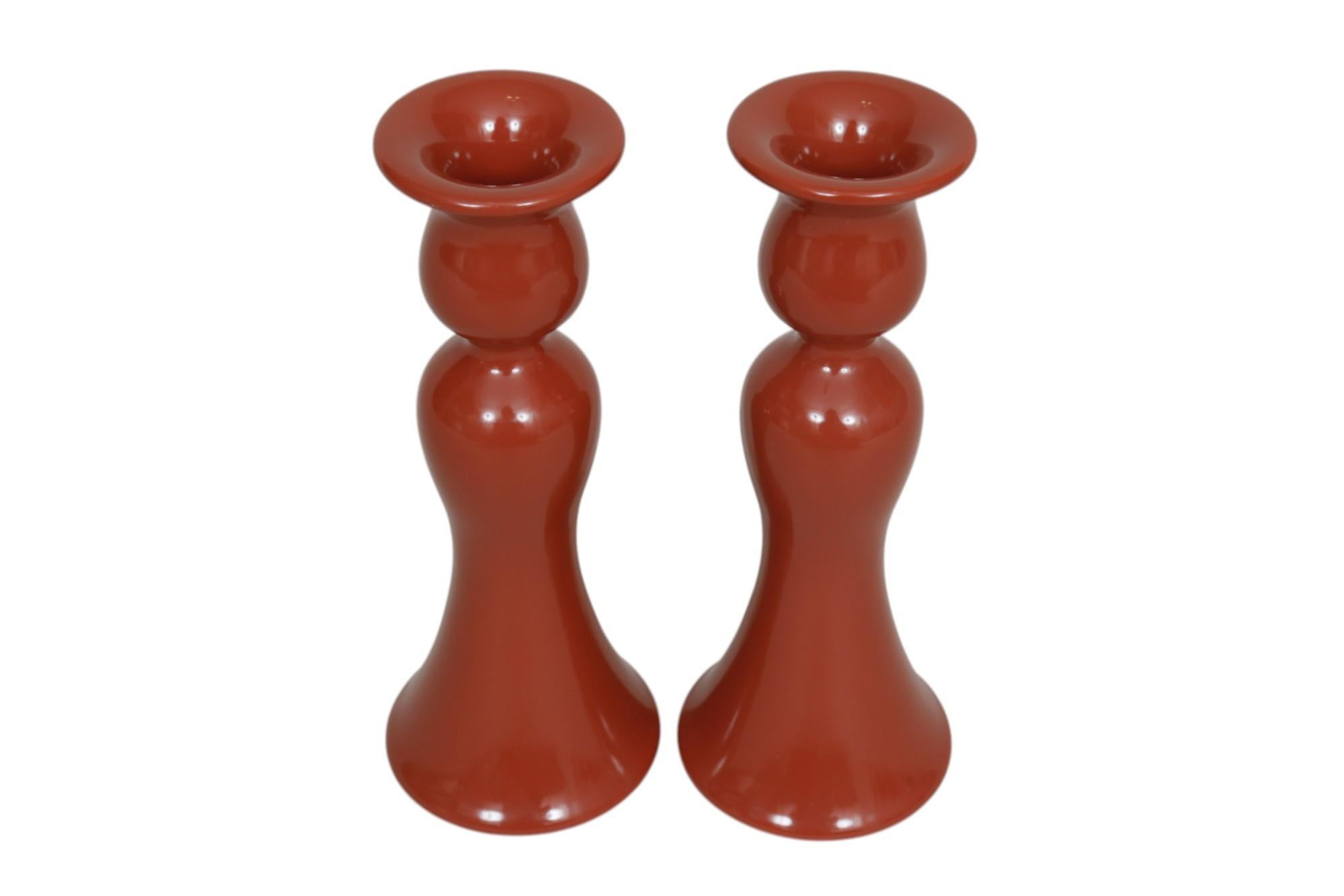 Giapponese Fitz and Floyd Portacandele in ceramica rosso cinabro, una coppia in vendita