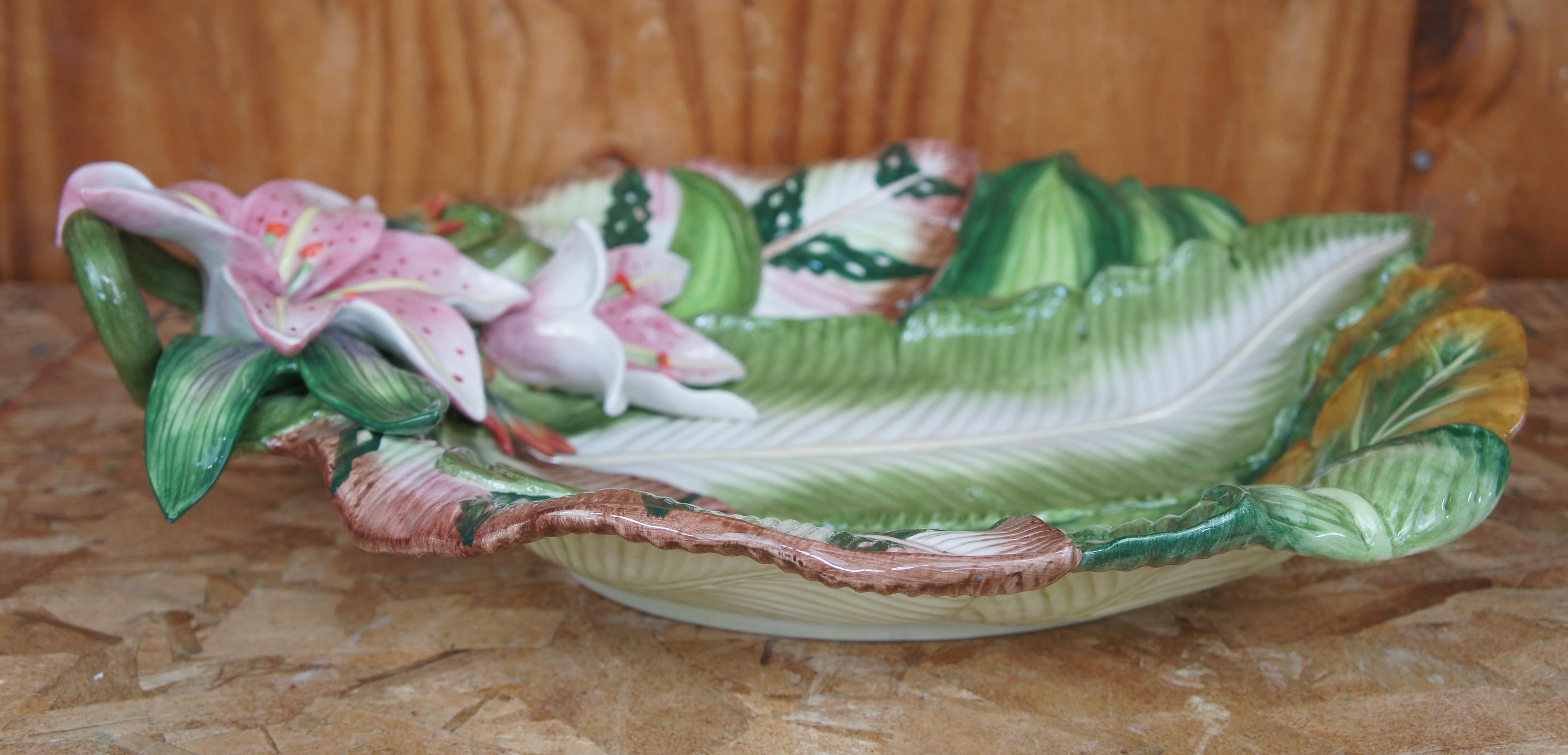 20th Century Fitz and Floyd Exotic Jungle Pink Lily Platter Porcelain Centerpiece Floral