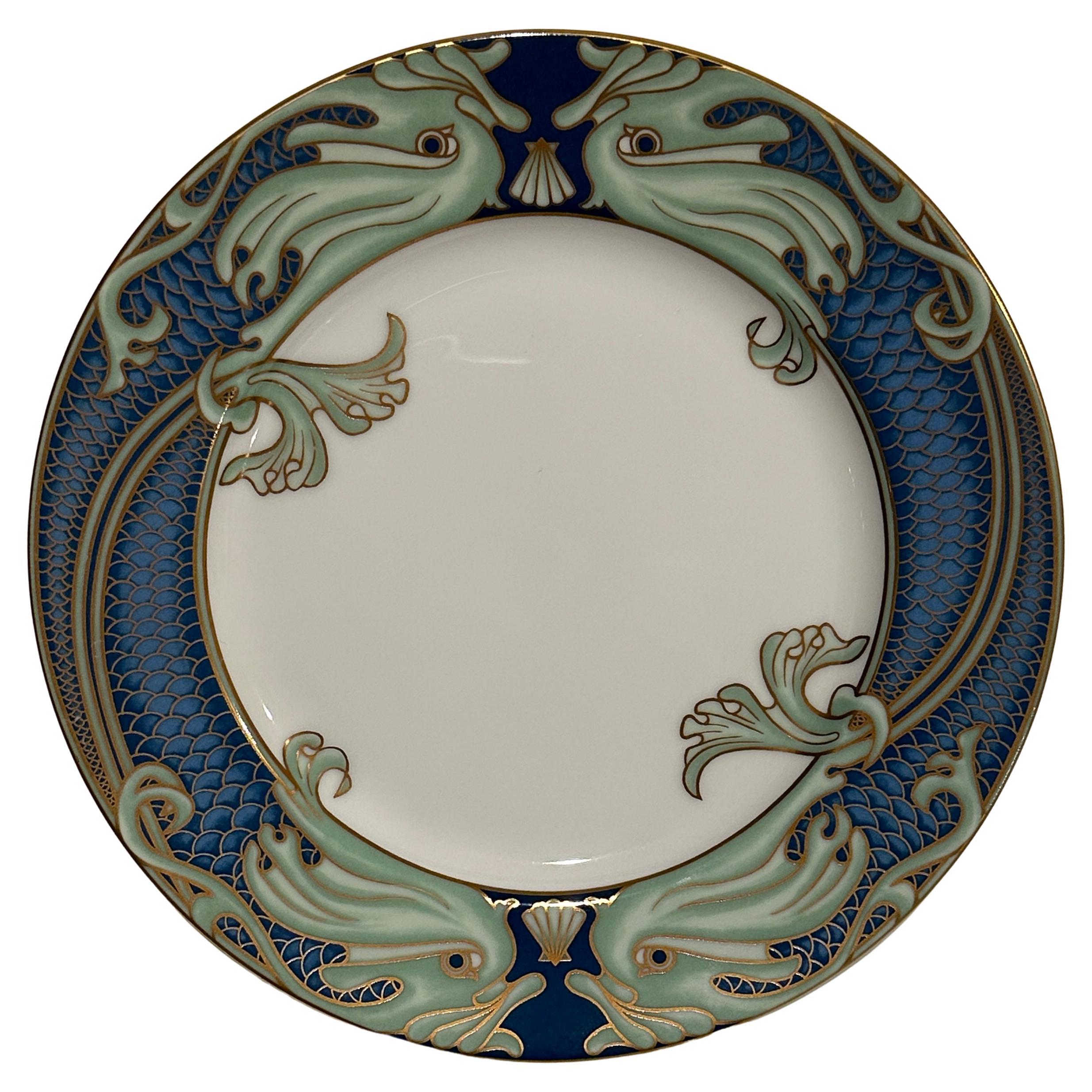 Fitz and Floyd Green Dolphin Street Set of 10 Porcelain Plates at 1stDibs