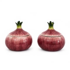 Fitz and Floyd Handcrafted Zwiebel Form abgedeckt Keramik Krüge, Paar