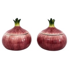 Fitz and Floyd Handcrafted Zwiebel Form abgedeckt Keramik Krüge, Paar