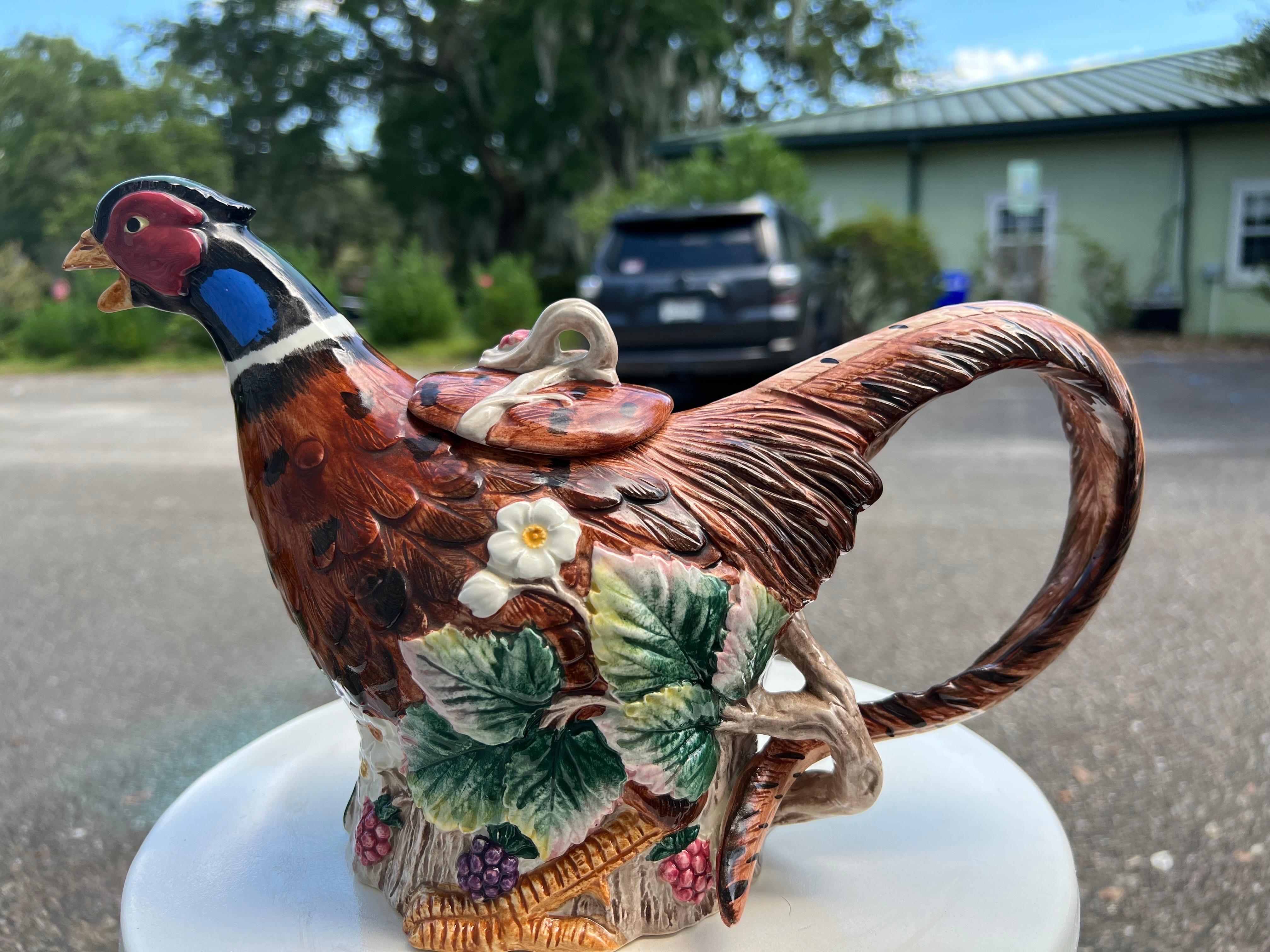 Fitz and Floyd Holiday Pheasant Tea Pot For Sale 3