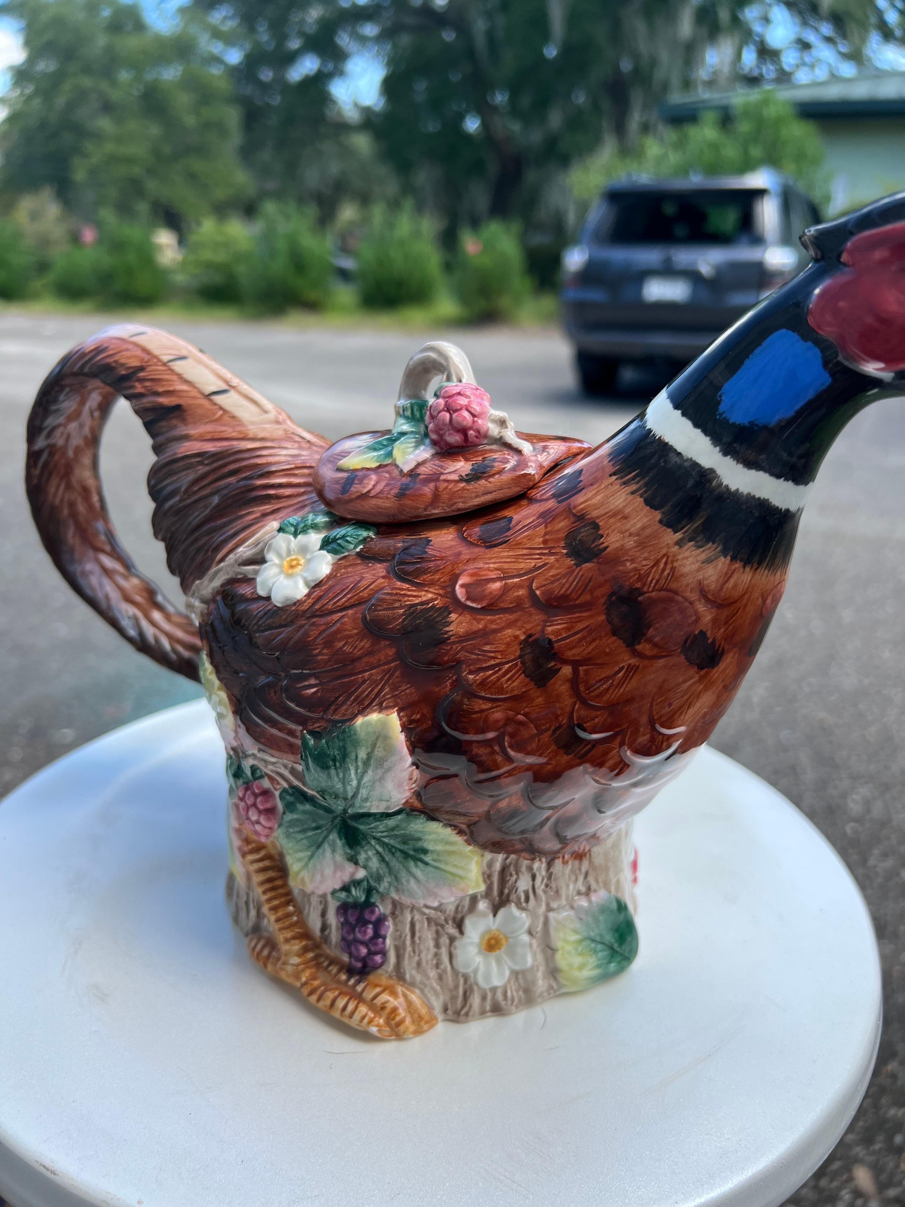 Late 20th Century Fitz and Floyd Holiday Pheasant Tea Pot For Sale