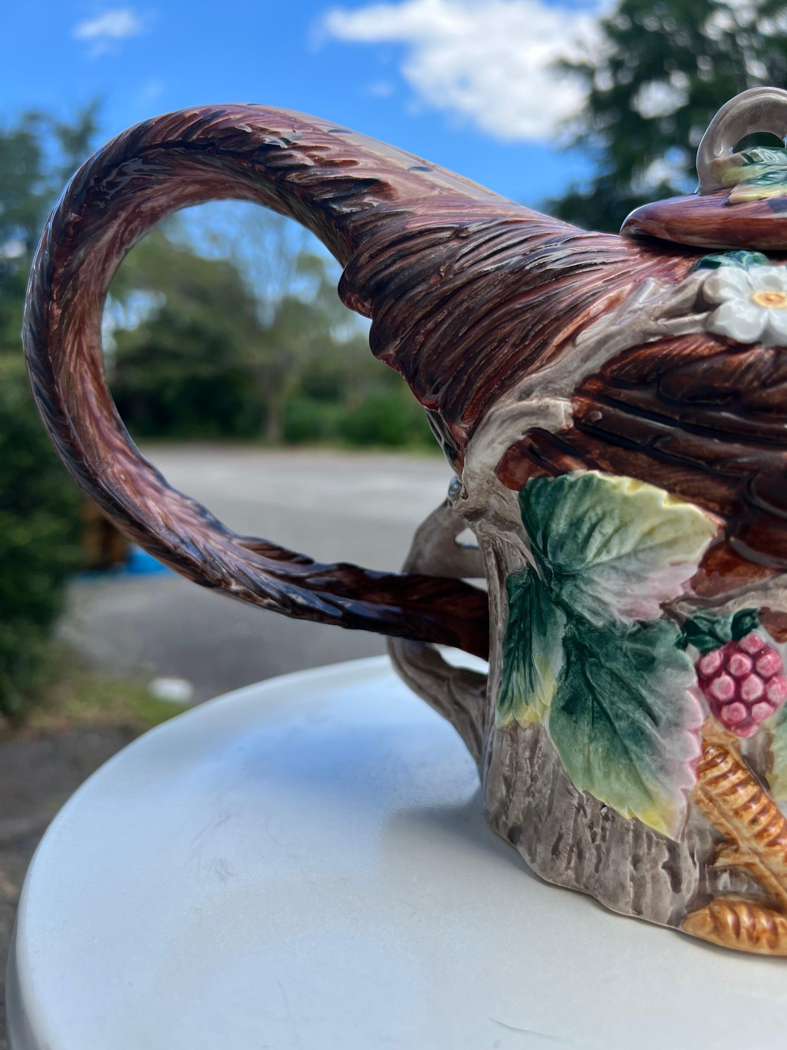 Ceramic Fitz and Floyd Holiday Pheasant Tea Pot For Sale