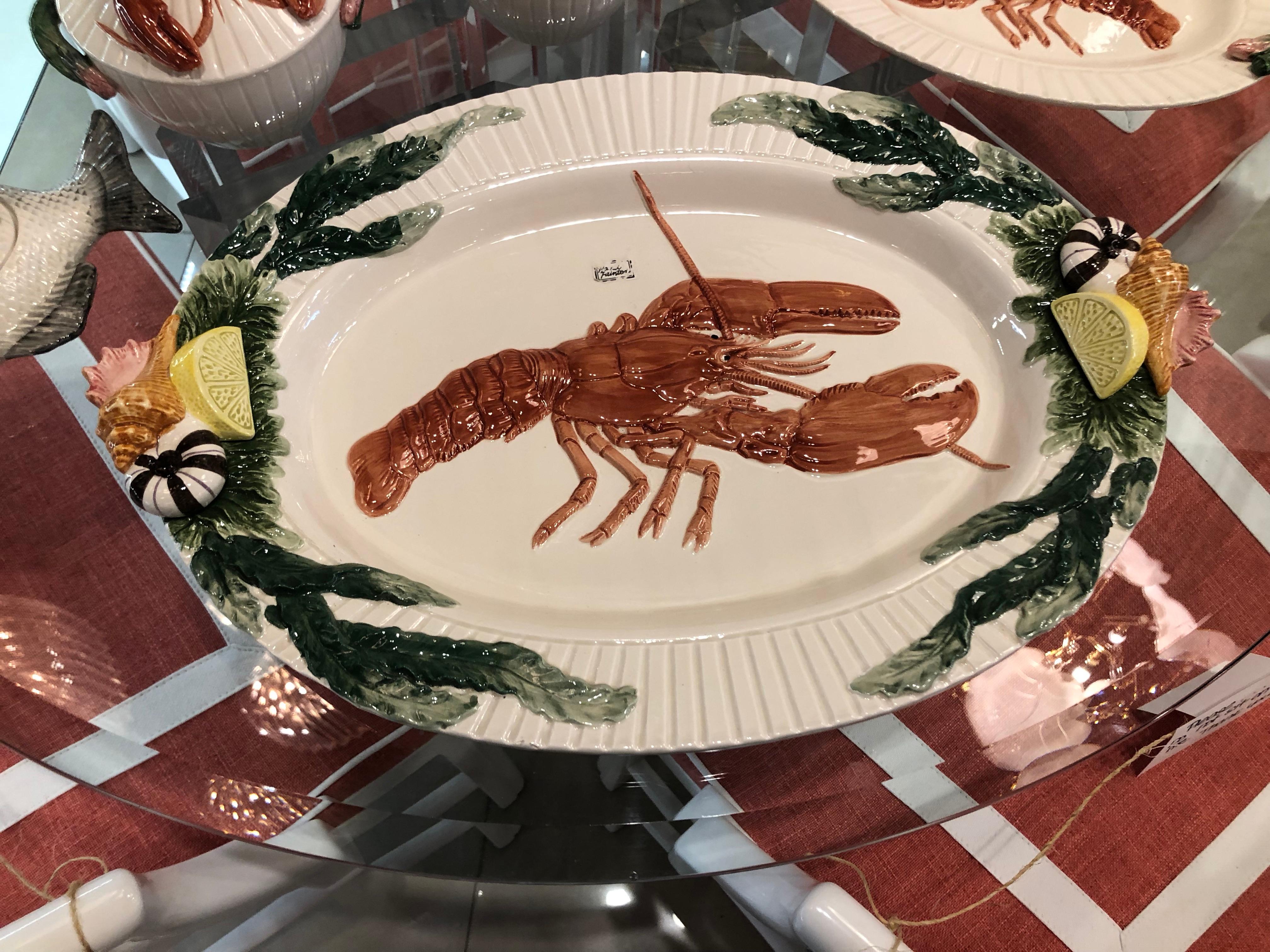 Fitz and Floyd Lobster Fish Platters Server Soup Bowls 7 Piece Palm Beach For Sale 1