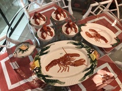 Fitz and Floyd Lobster Fish Platters Server Soup Bowls 7 Piece Palm Beach