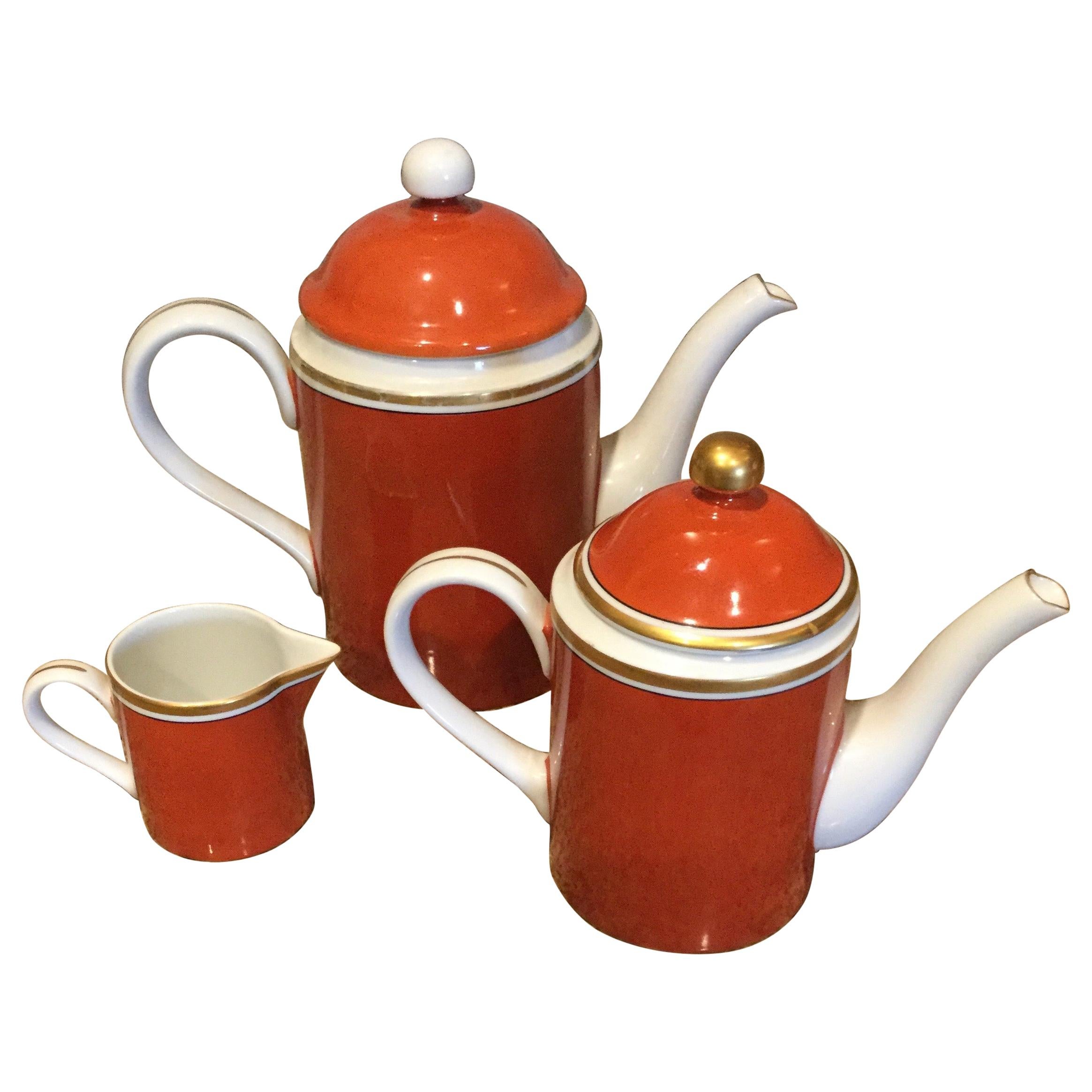 Fitz and Floyd Medaillon d'Or, caffettiera e teiera con lattiera, 1979 in vendita