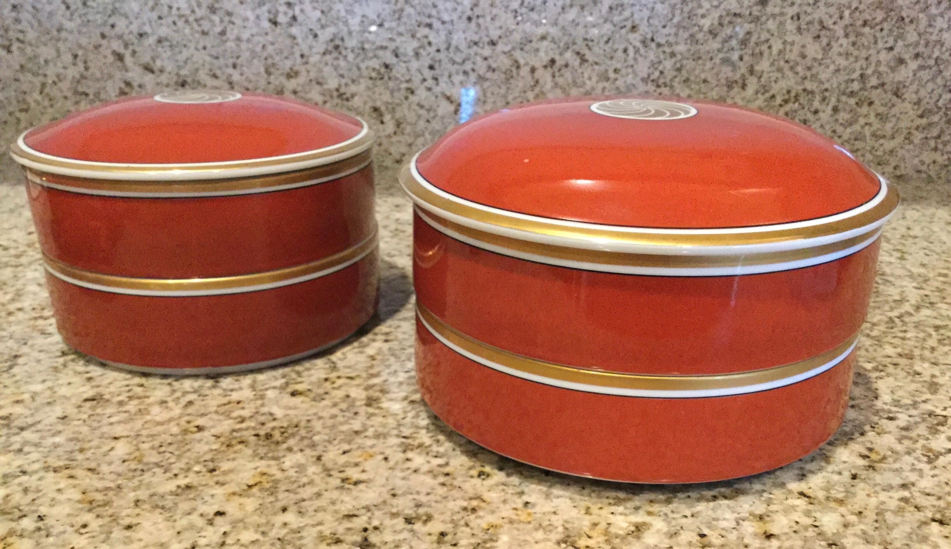 Hand-Crafted Fitz and Floyd Medaillon d’Or Coffee Pair Double Stack Serving Bowls/Lids, 1979