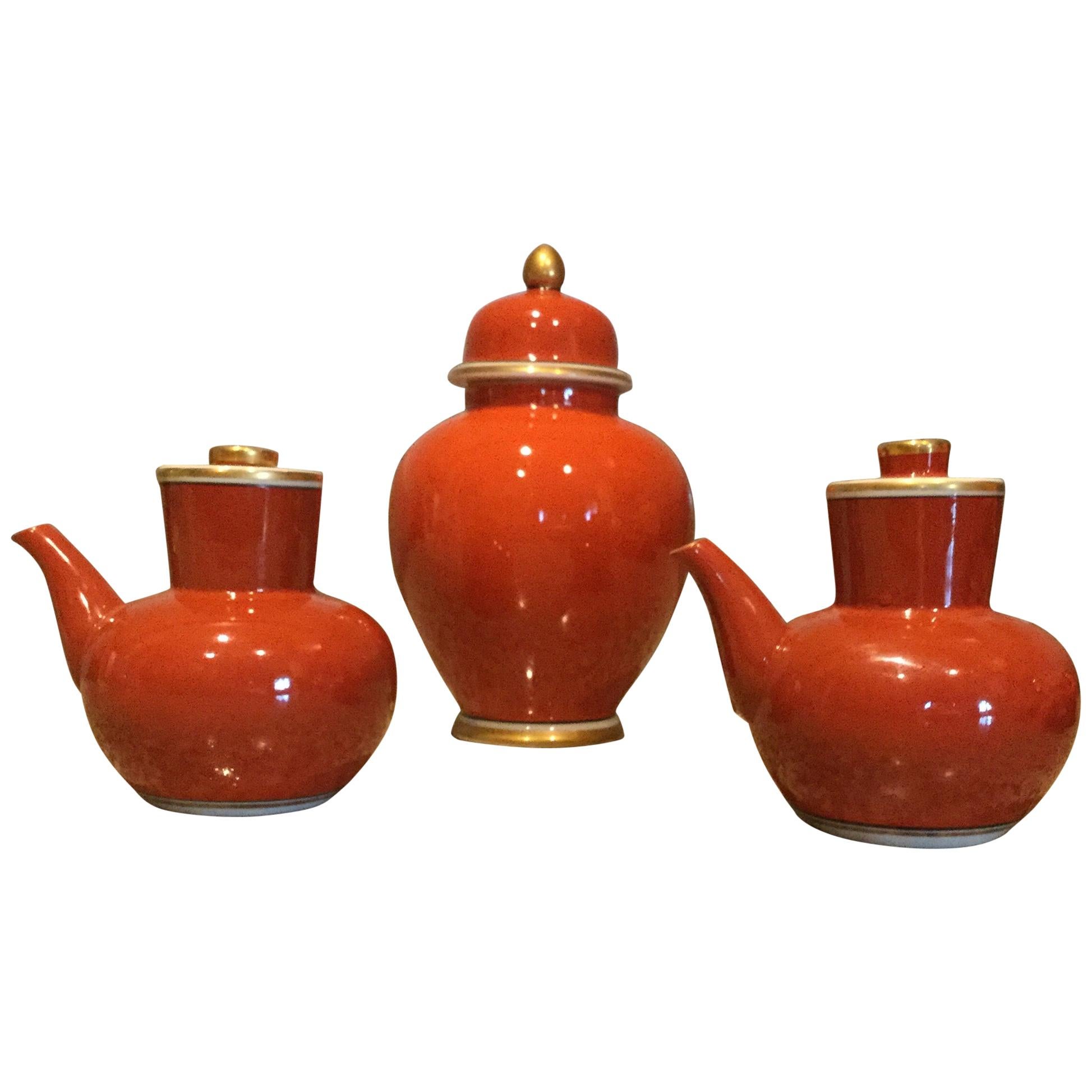 Fitz and Floyd Medaillon d’Or Pair of Cruets and Tea Ginger Jar, 1979