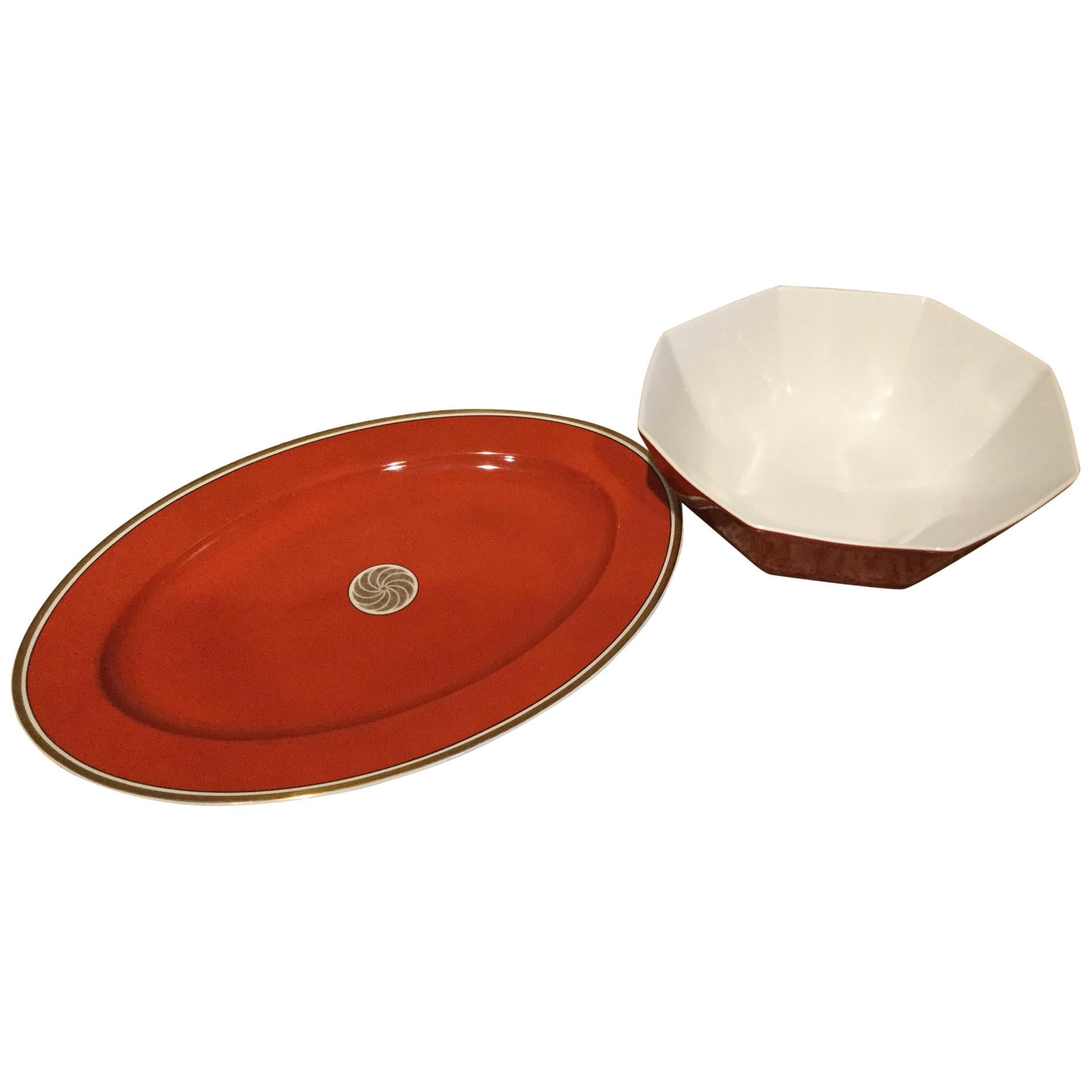 Fitz and Floyd Medaillon d’Or Serving Platter and Large Bowl, 1979