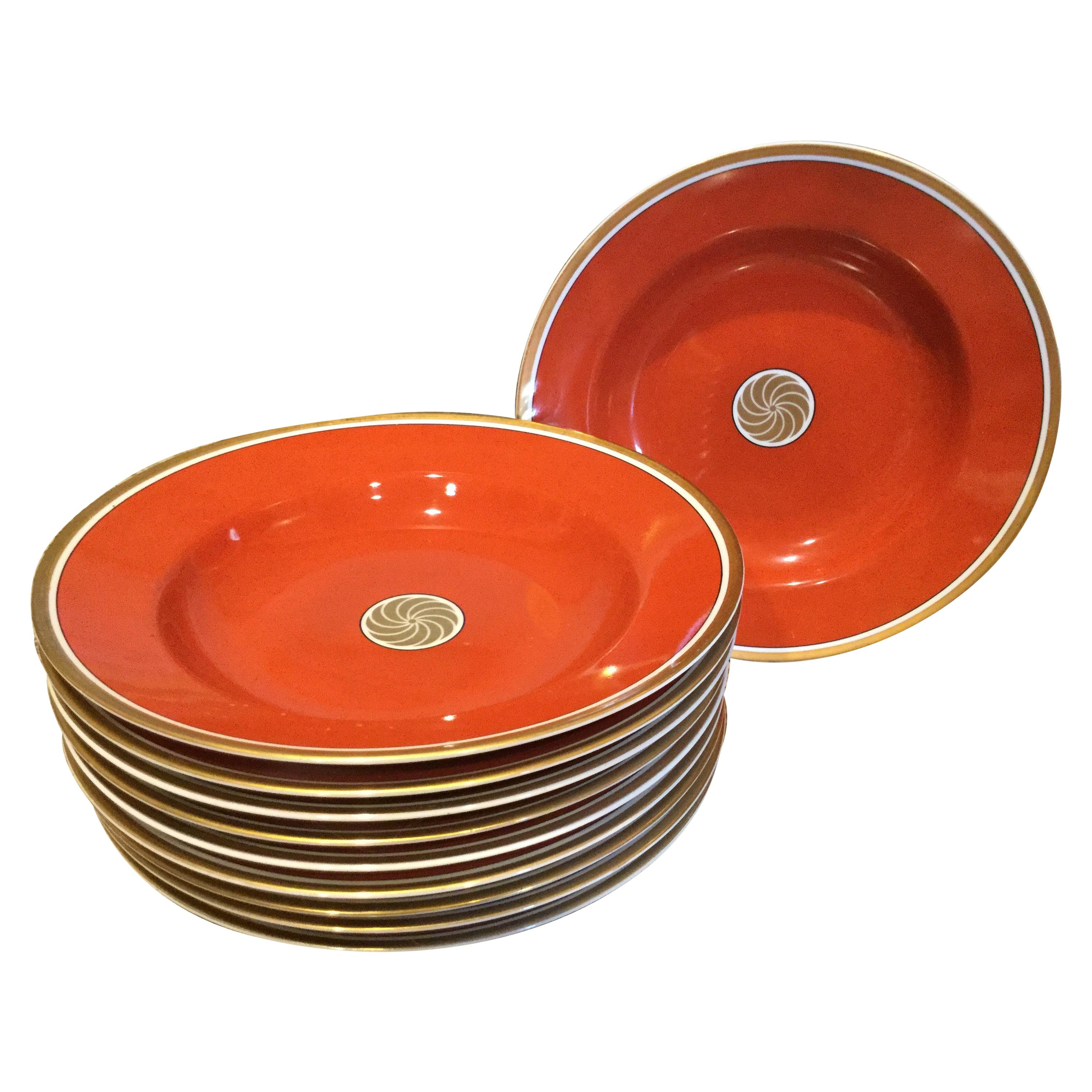 Set of 10 soup bowls and salad plates. This is part of a huge set recently acquired from my multi million dollar Palm Springs estate. Purchased in 1979 this Medaillon d’Or pattern is considered one of Fitz and Floyd’s most chic and highly sought