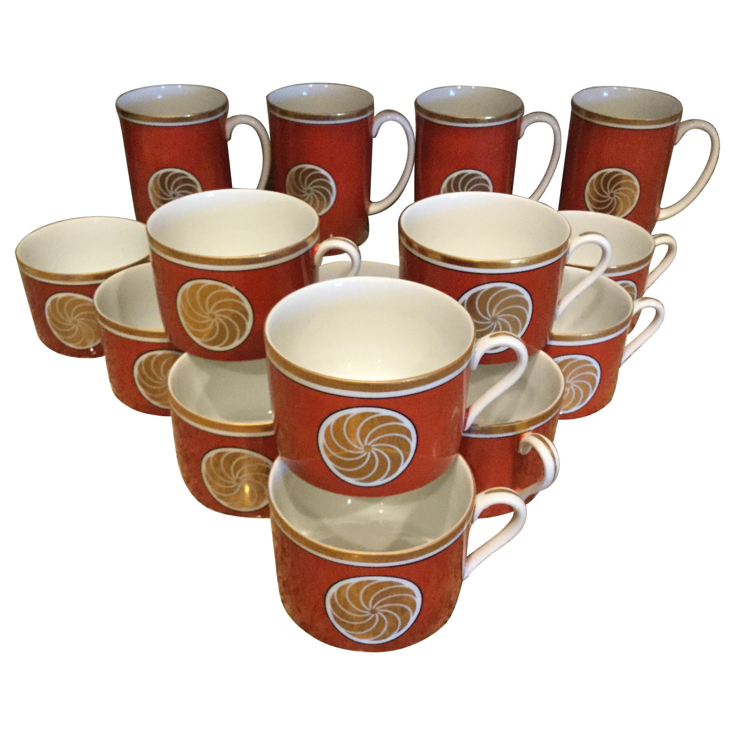 Fitz and Floyd Medaillon d’Or Set of 15 Coffee Cups and Mugs, 1979 For Sale