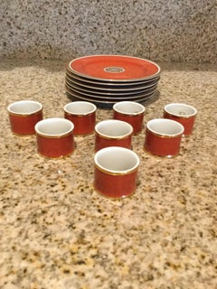 Fitz and Floyd Medaillon d’Or Set of 8 Napkin Rings and 6 Bread Plates, 1979