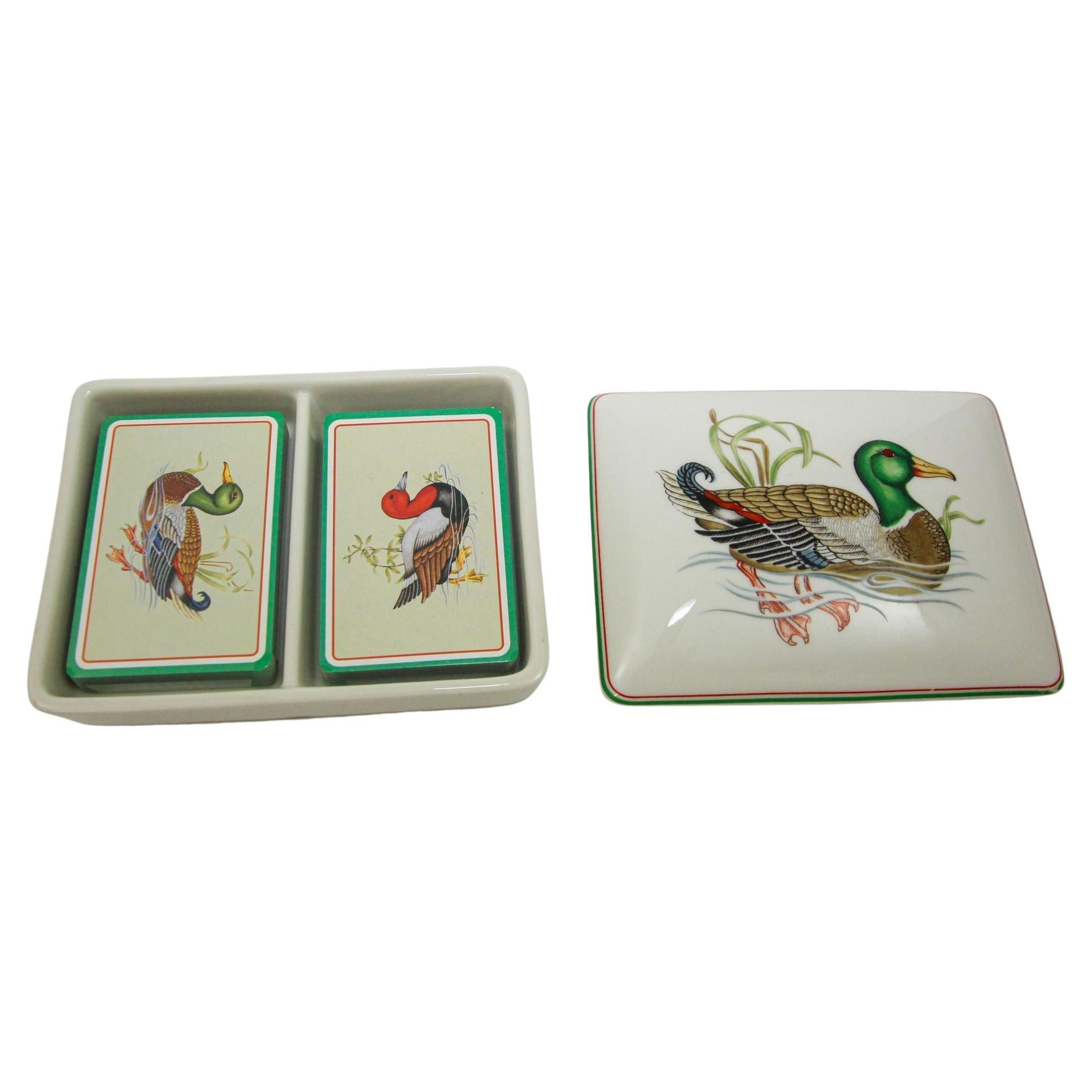 Fitz and Floyd Porcelain Box with Bridge Playing Cards 1980 Japan For Sale