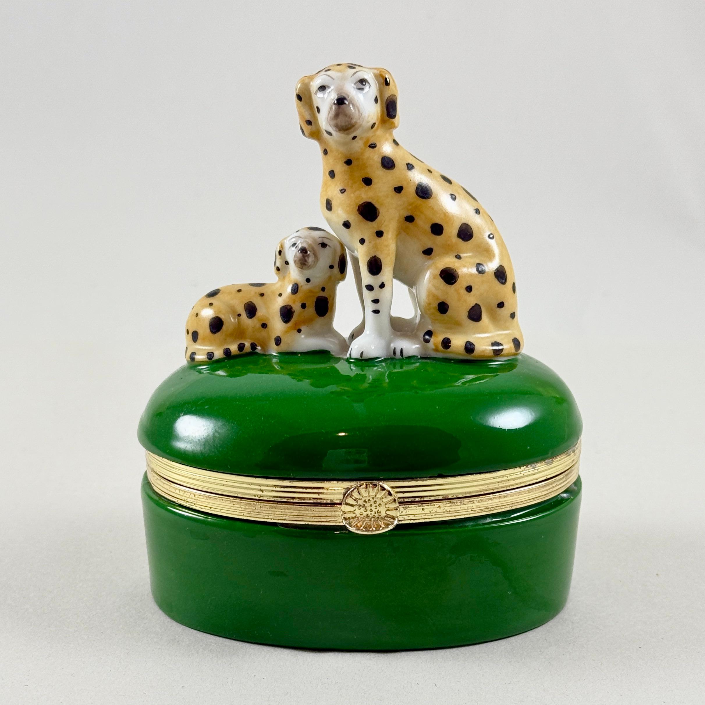 American Fitz and Floyd Spotted Dogs Porcelain Trinket Box For Sale