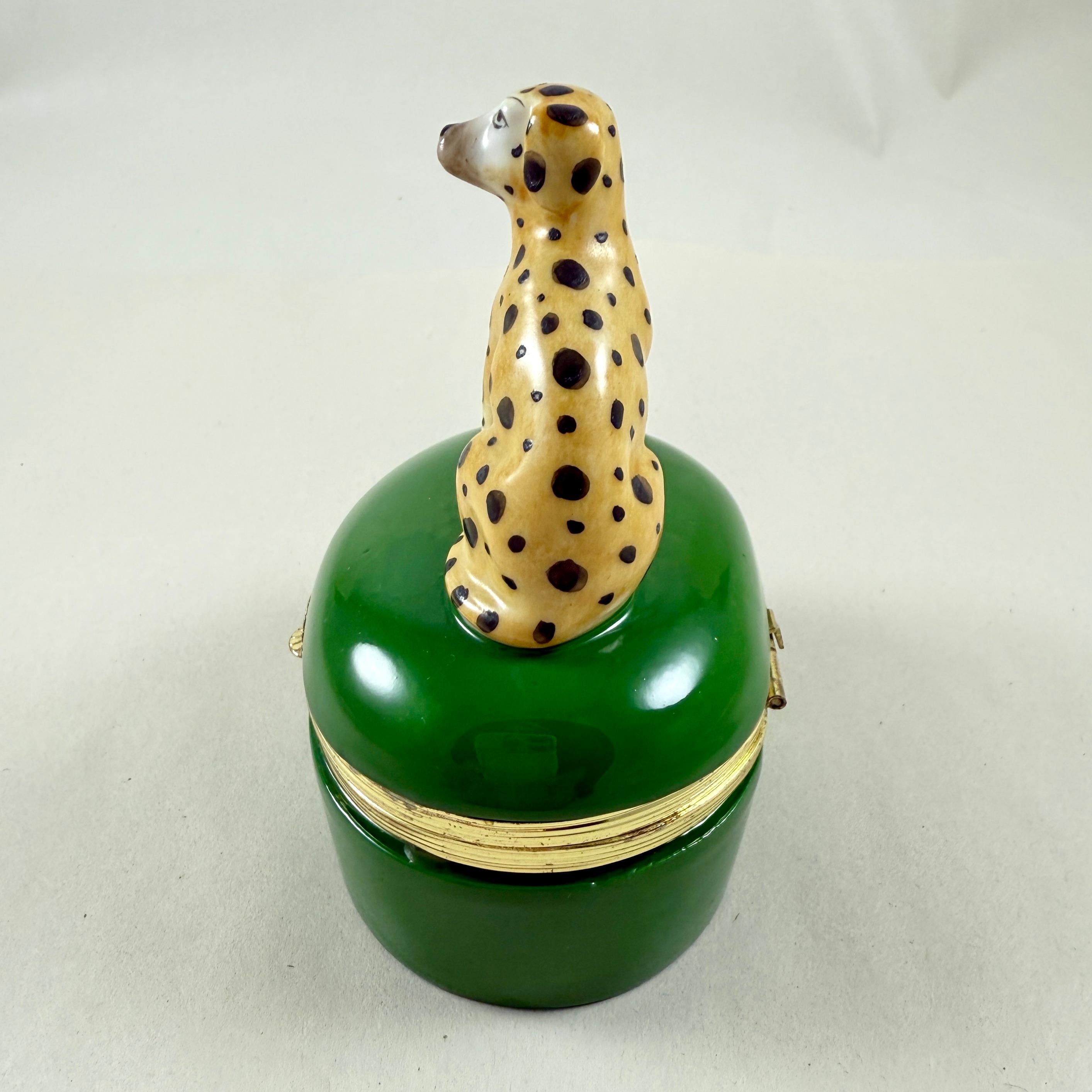 Late 20th Century Fitz and Floyd Spotted Dogs Porcelain Trinket Box For Sale