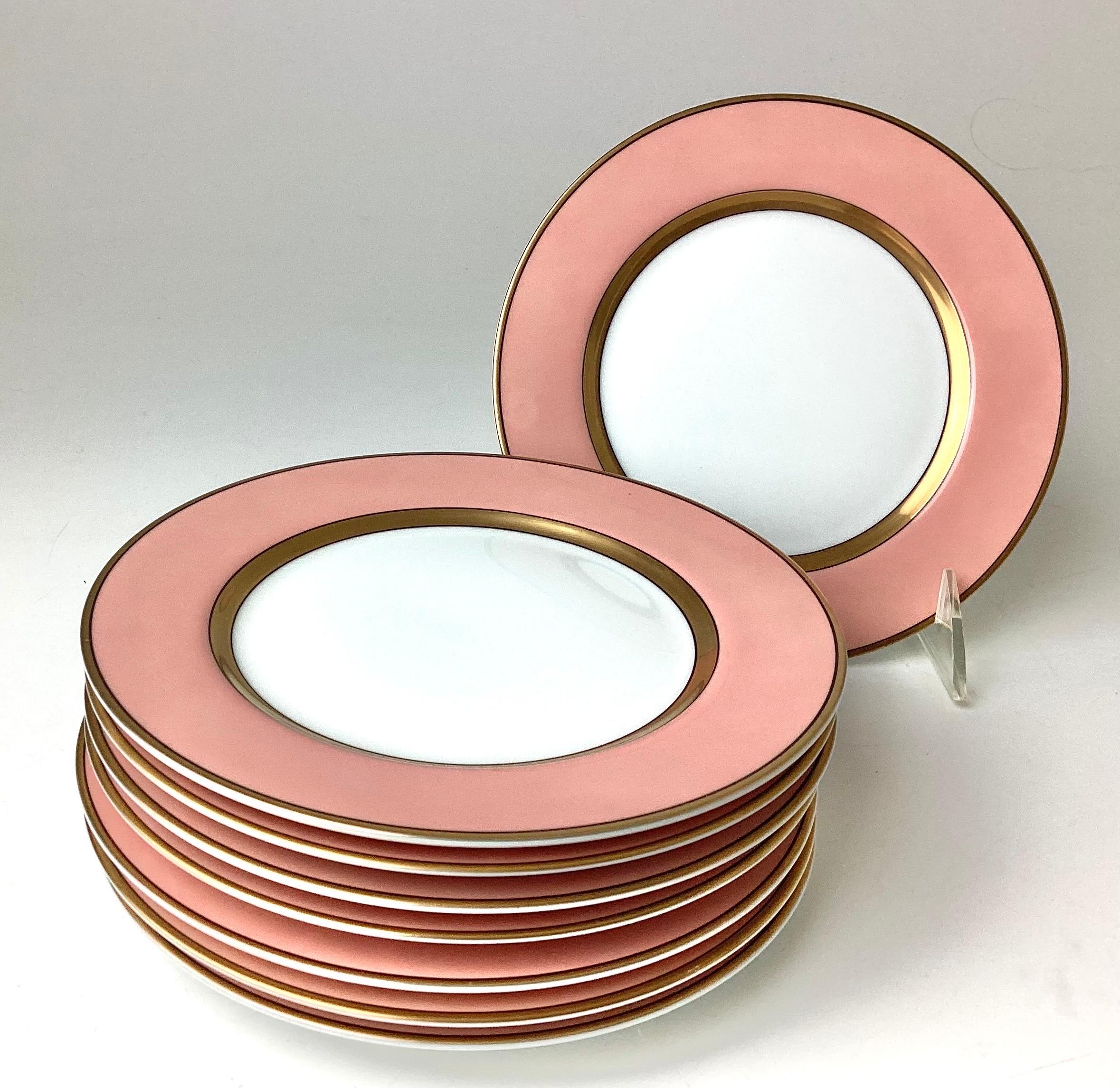 Fitz and Floyd bread & butter plates renaissance peach w/ wide gold verge line set of 8. All in great condition.