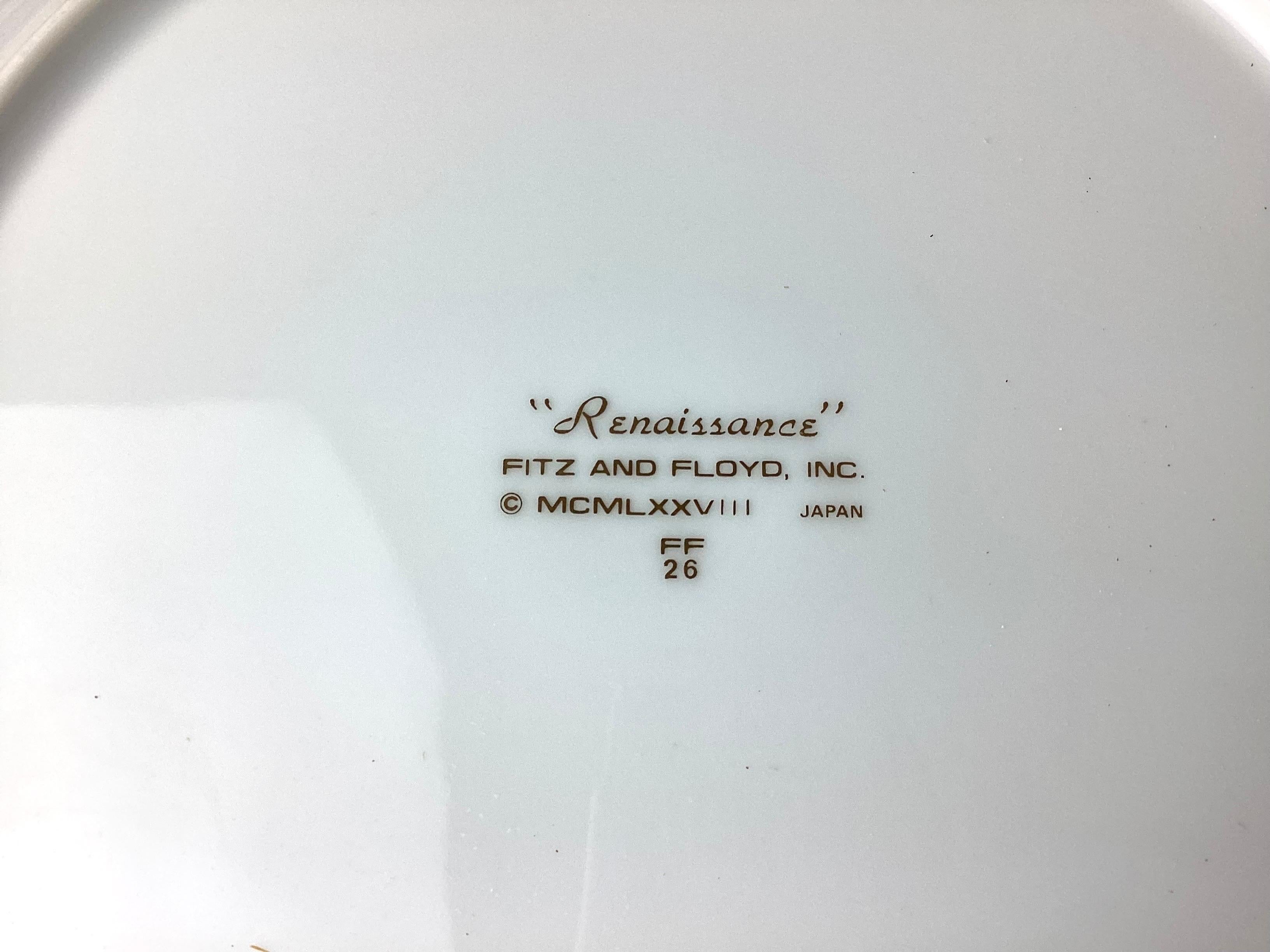 20th Century Fitz & Floyd Dinner Plates Renaissance Peach with Wide Gold Verge Line Set of 8