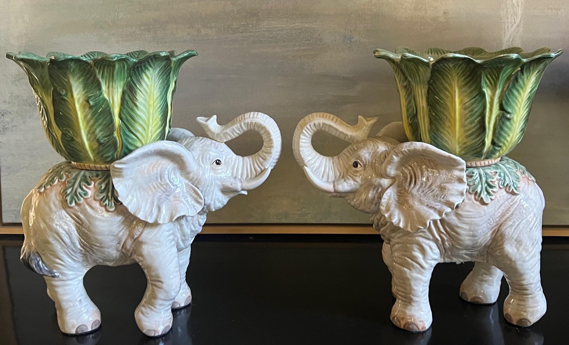 Fitz & Floyd Elephant Jardiniere Set of 2 , C. 2009 3