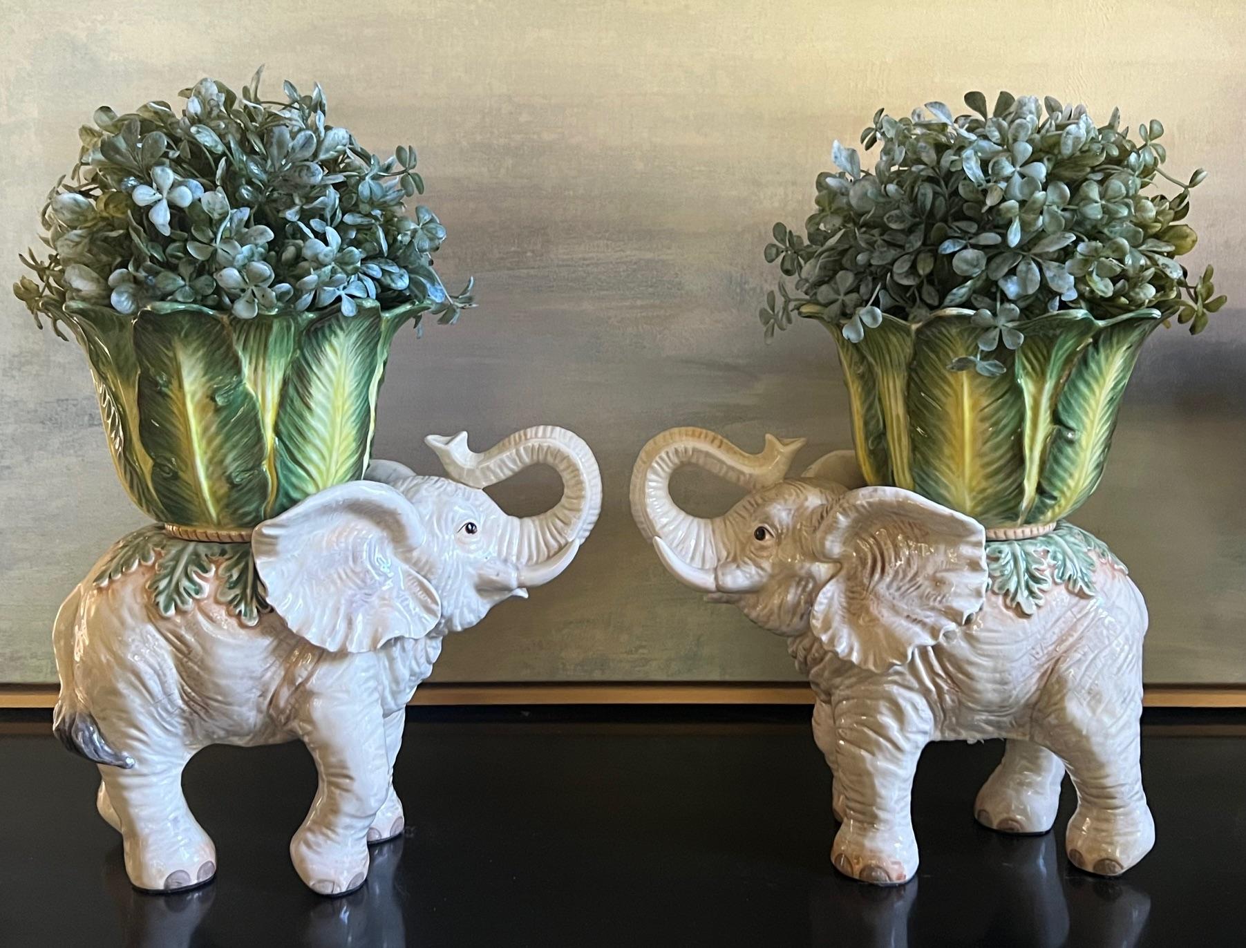 Bohemian Fitz & Floyd Elephant Jardiniere Set of 2 , C. 2009