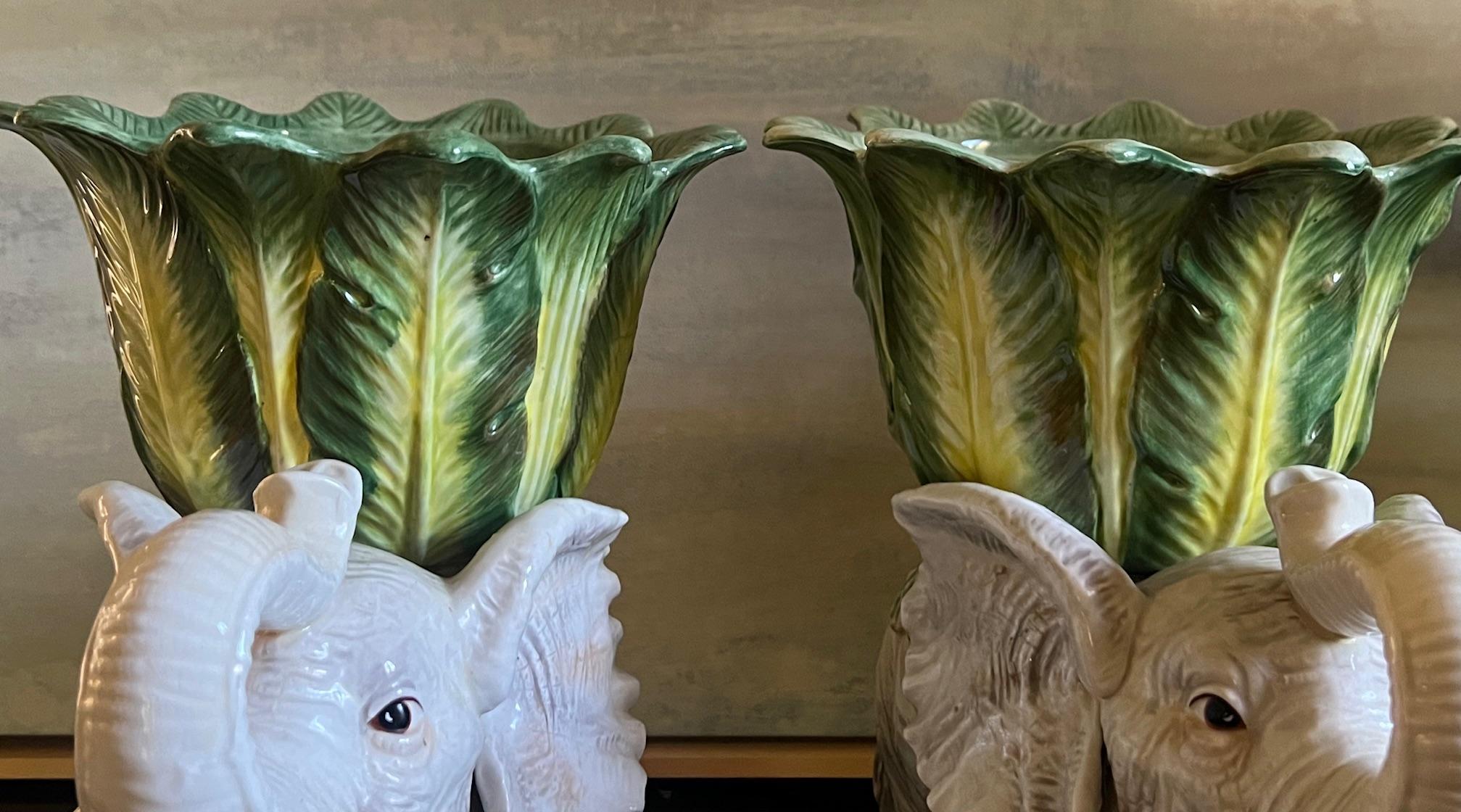 Fitz & Floyd Elephant Jardiniere Set of 2 , C. 2009 In Good Condition In Ross, CA