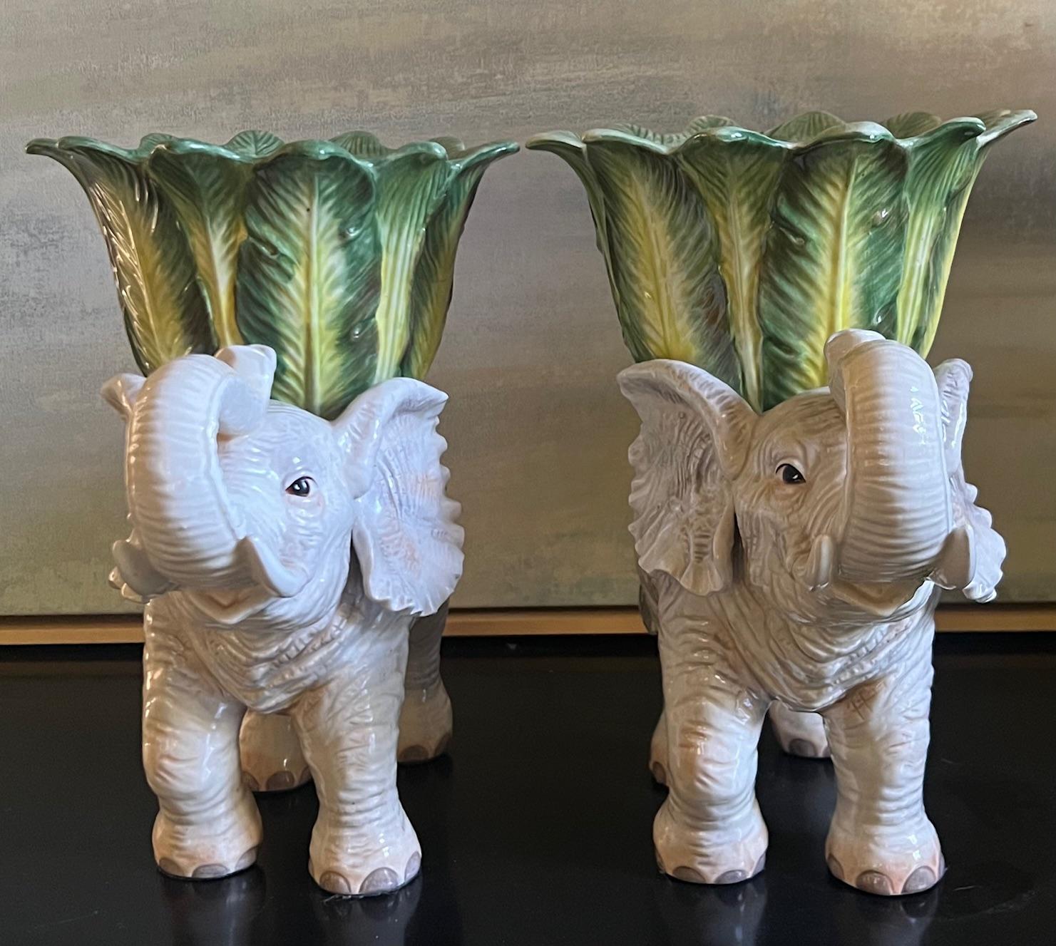 Ceramic Fitz & Floyd Elephant Jardiniere Set of 2 , C. 2009