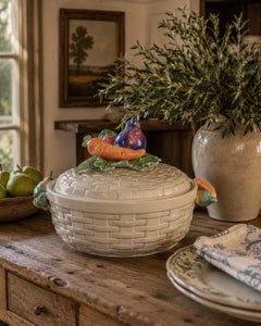 1980s Fitz and Floyd Trompe l'Oeil Ceramic Basket Casserole Dish