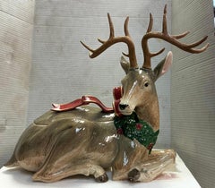 Fitz & Floyd Hand Painted Christmas Holiday Reindeer Centerpiece Tureen