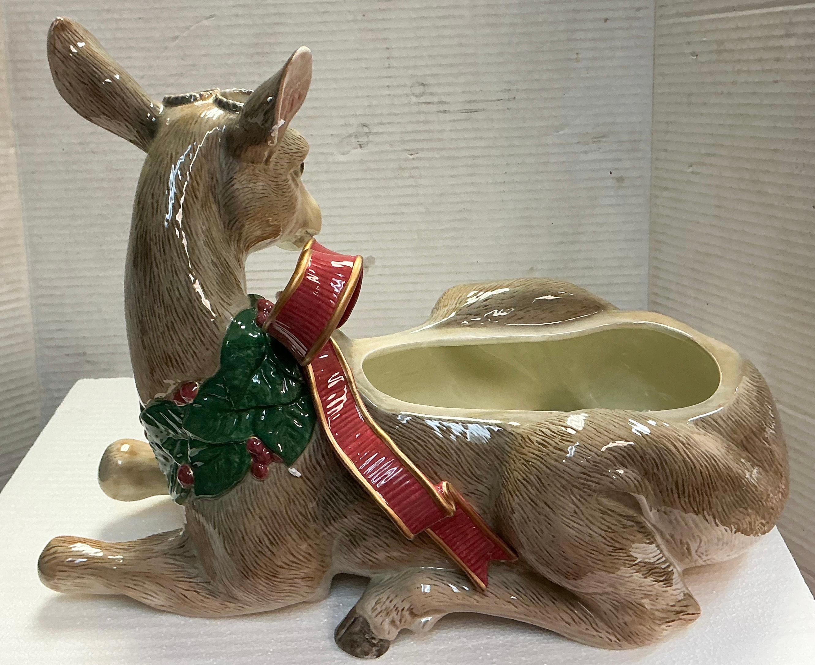 Fitz & Floyd Hand Painted Christmas Holiday Reindeer Centerpiece Tureen 1