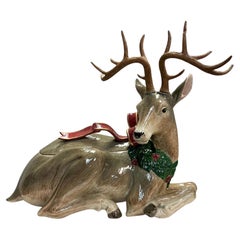Fitz & Floyd Hand Painted Christmas Holiday Reindeer Centerpiece Tureen