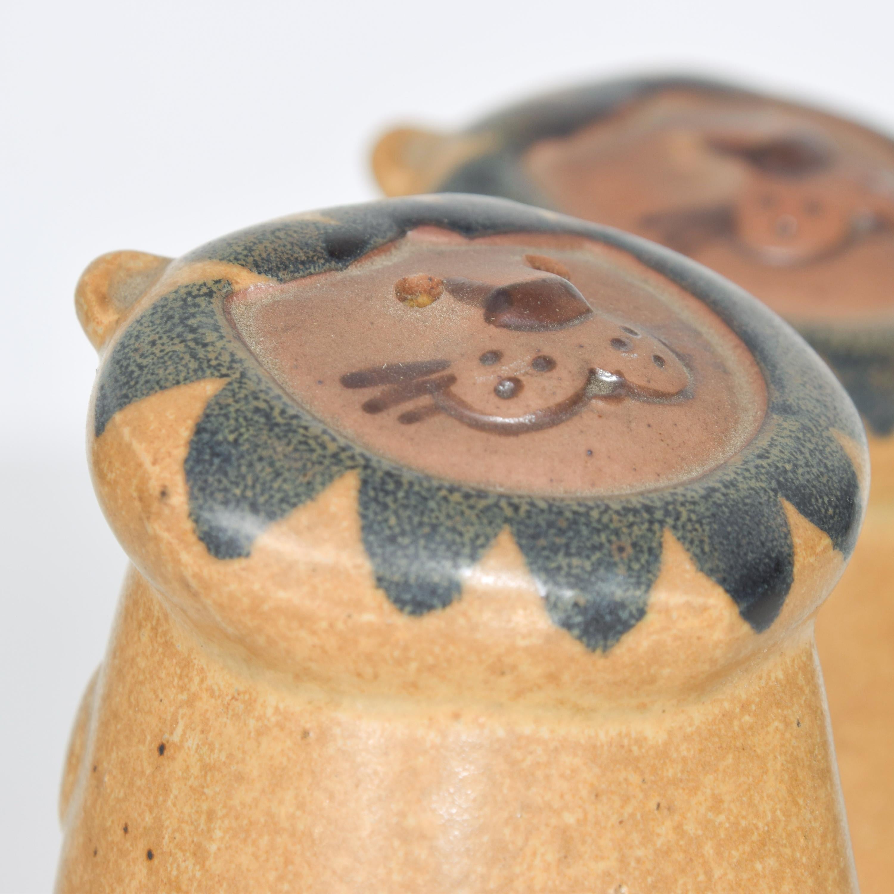 1970s Fitz & Floyd Lion Salt and Pepper Shaker Set Stoneware Pottery Art 1