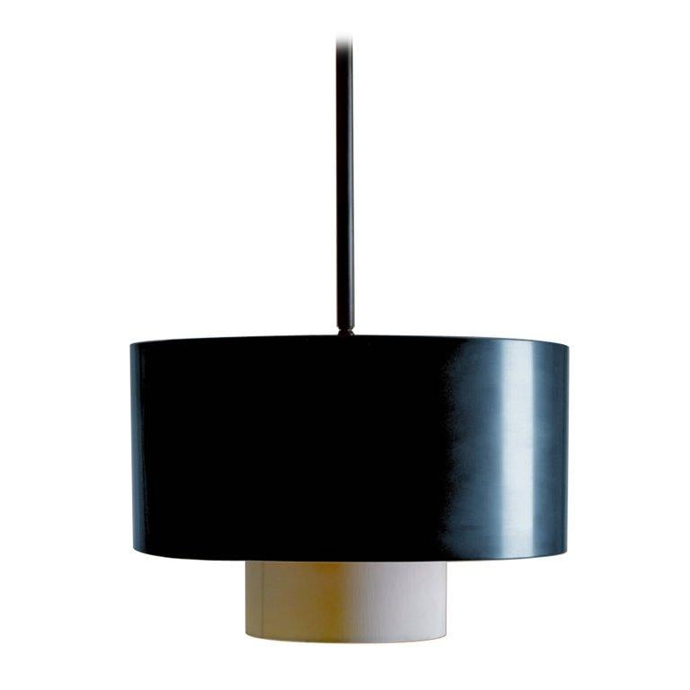 Minimalist Fitzroy Hanging Light Fixture in Dark Bronze with Cream Shade
