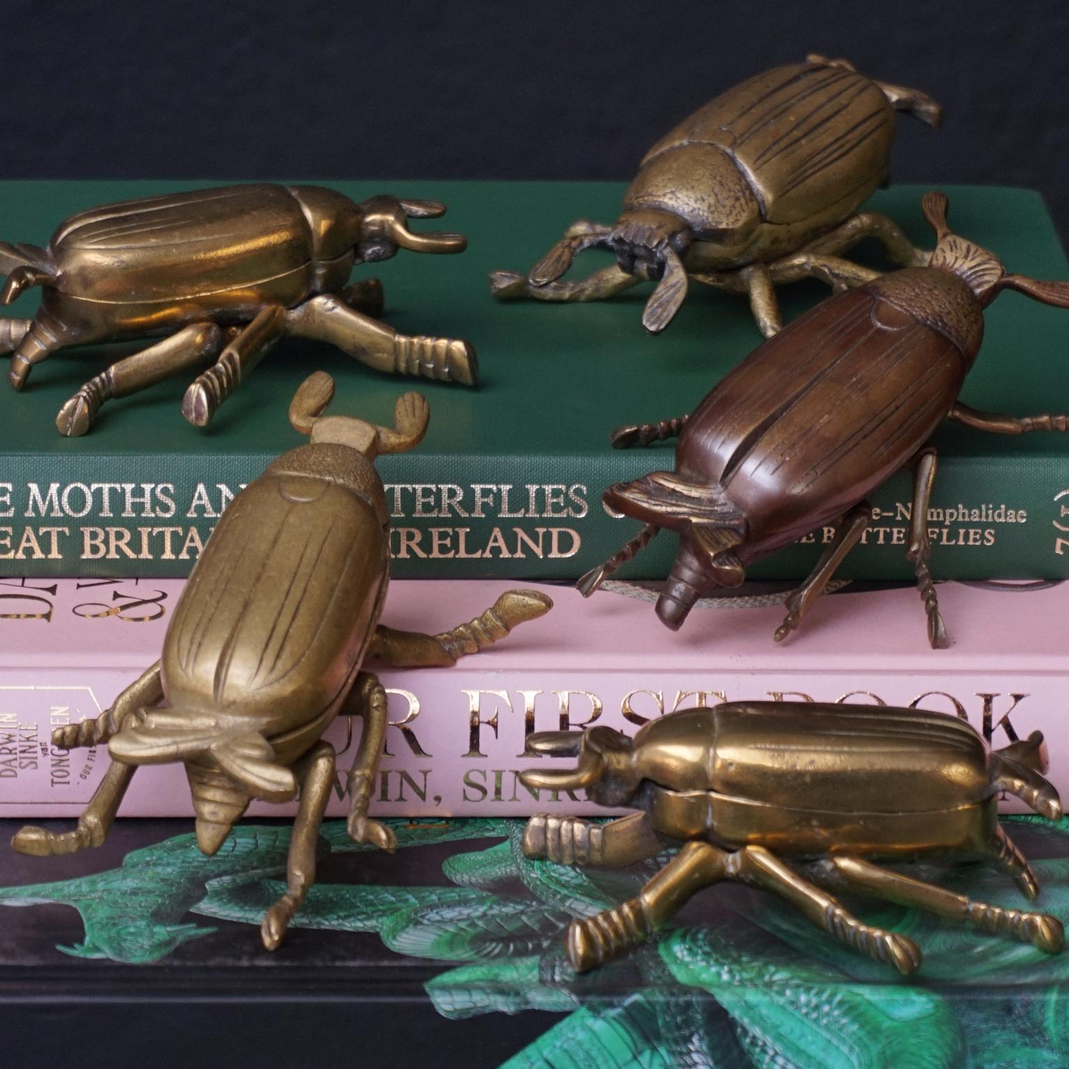 Mid-20th Century Five 1960s English Brass Beetle or Bug Trinket Dishes, Ashtray, Vide-Poche