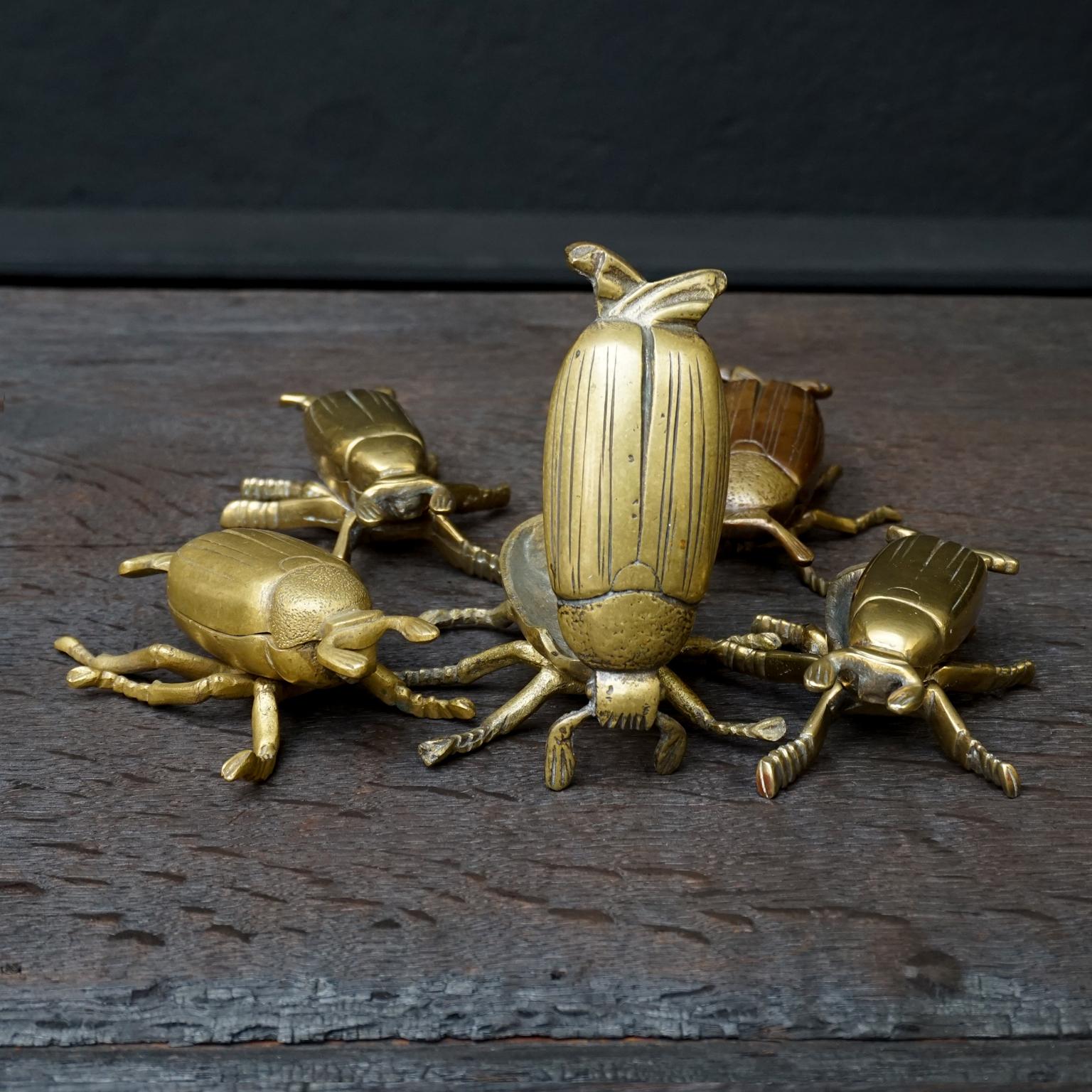 Five 1960s English Brass Beetle or Bug Trinket Dishes, Ashtray, Vide-Poche 1