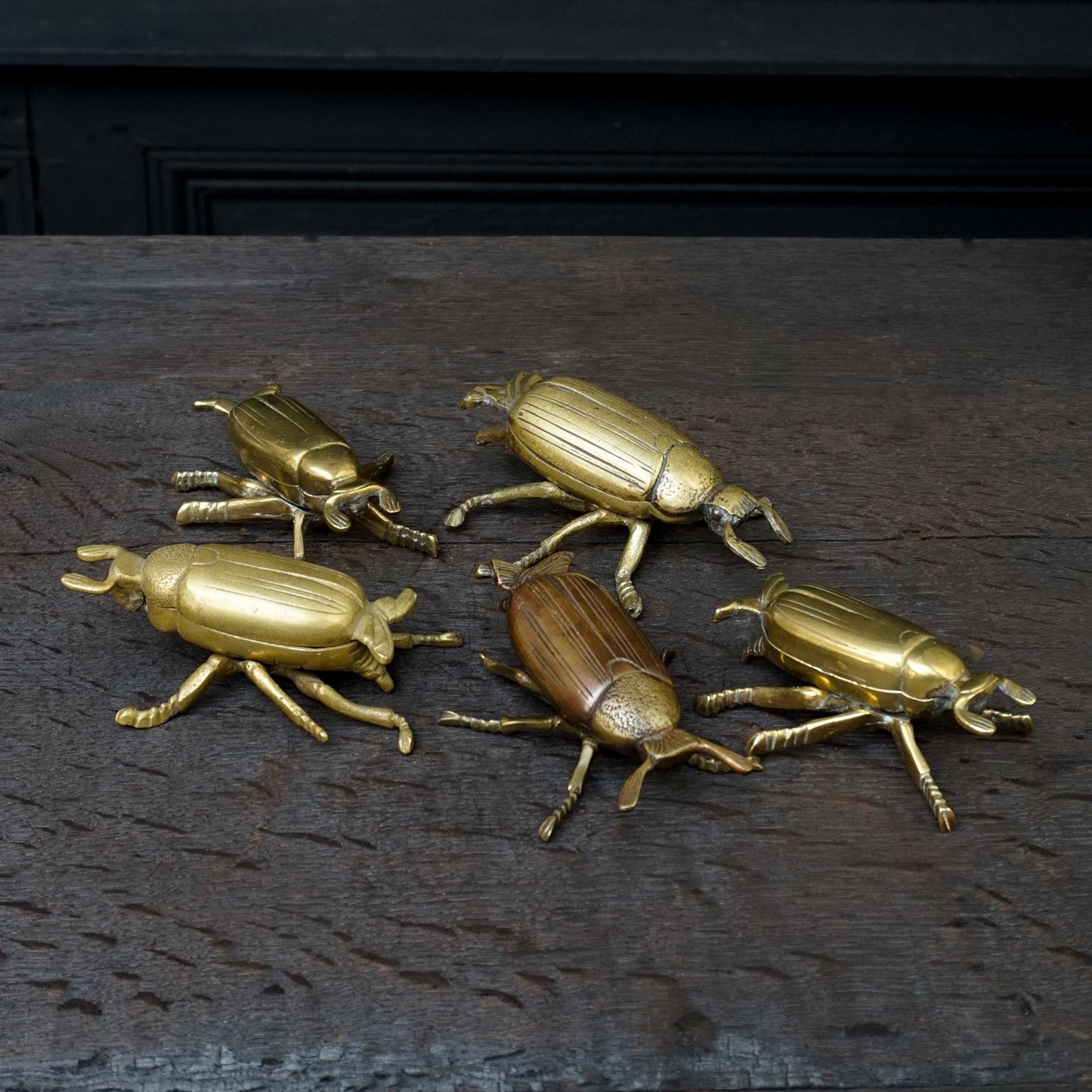 Mid-Century Modern Five 1960s English Brass Beetle or Bug Trinket Dishes, Ashtray, Vide-Poche