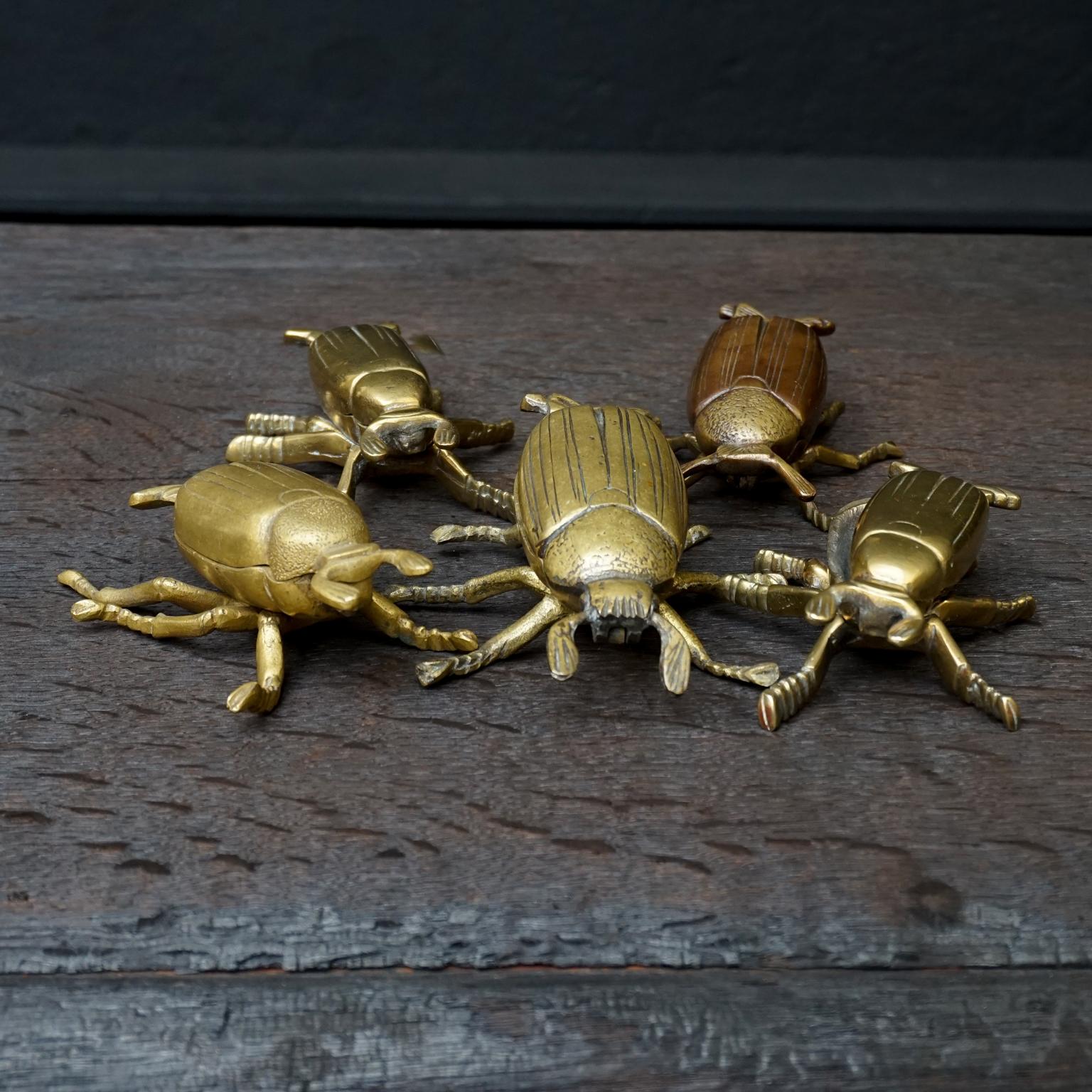European Five 1960s English Brass Beetle or Bug Trinket Dishes, Ashtray, Vide-Poche