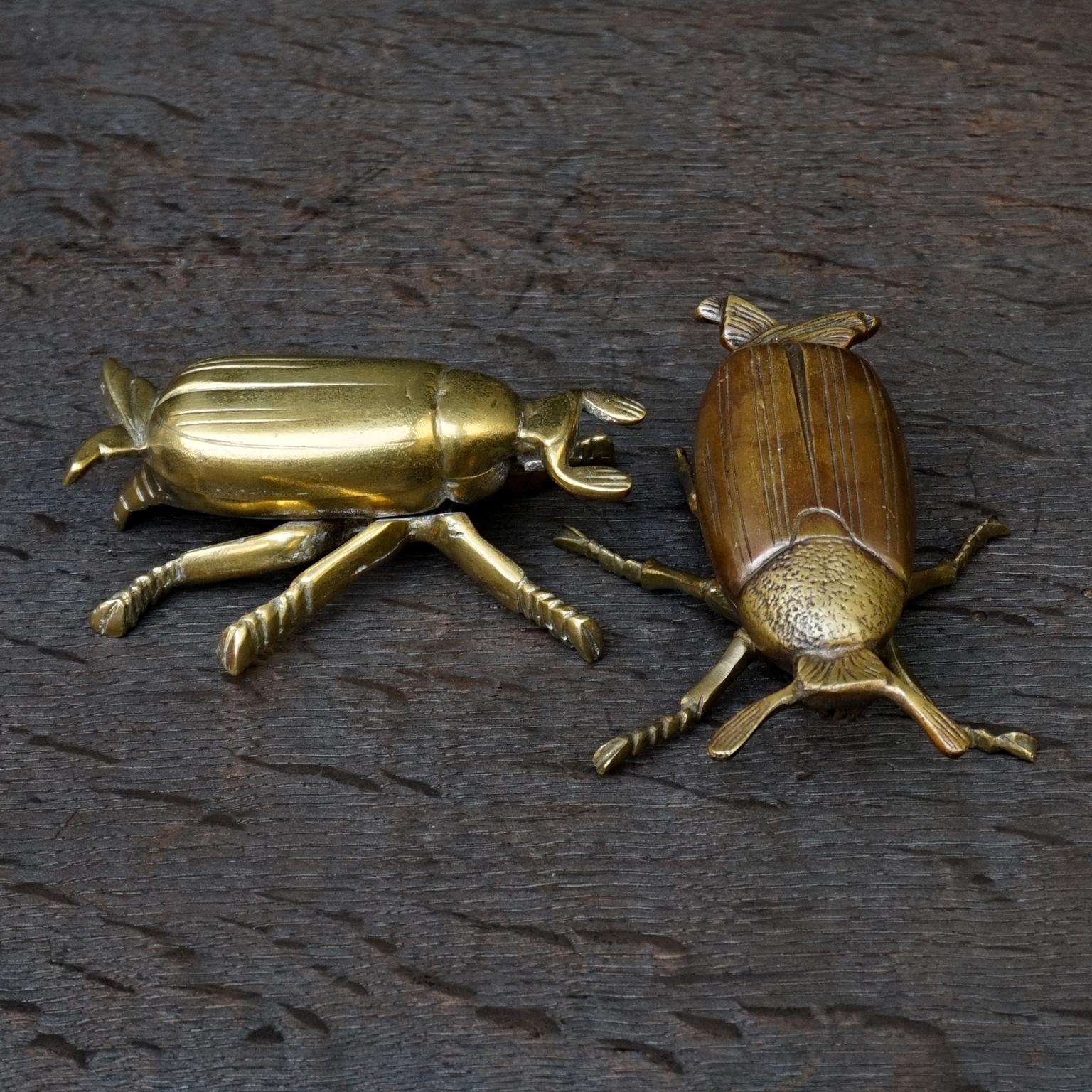 Cast Five 1960s English Brass Beetle or Bug Trinket Dishes, Ashtray, Vide-Poche