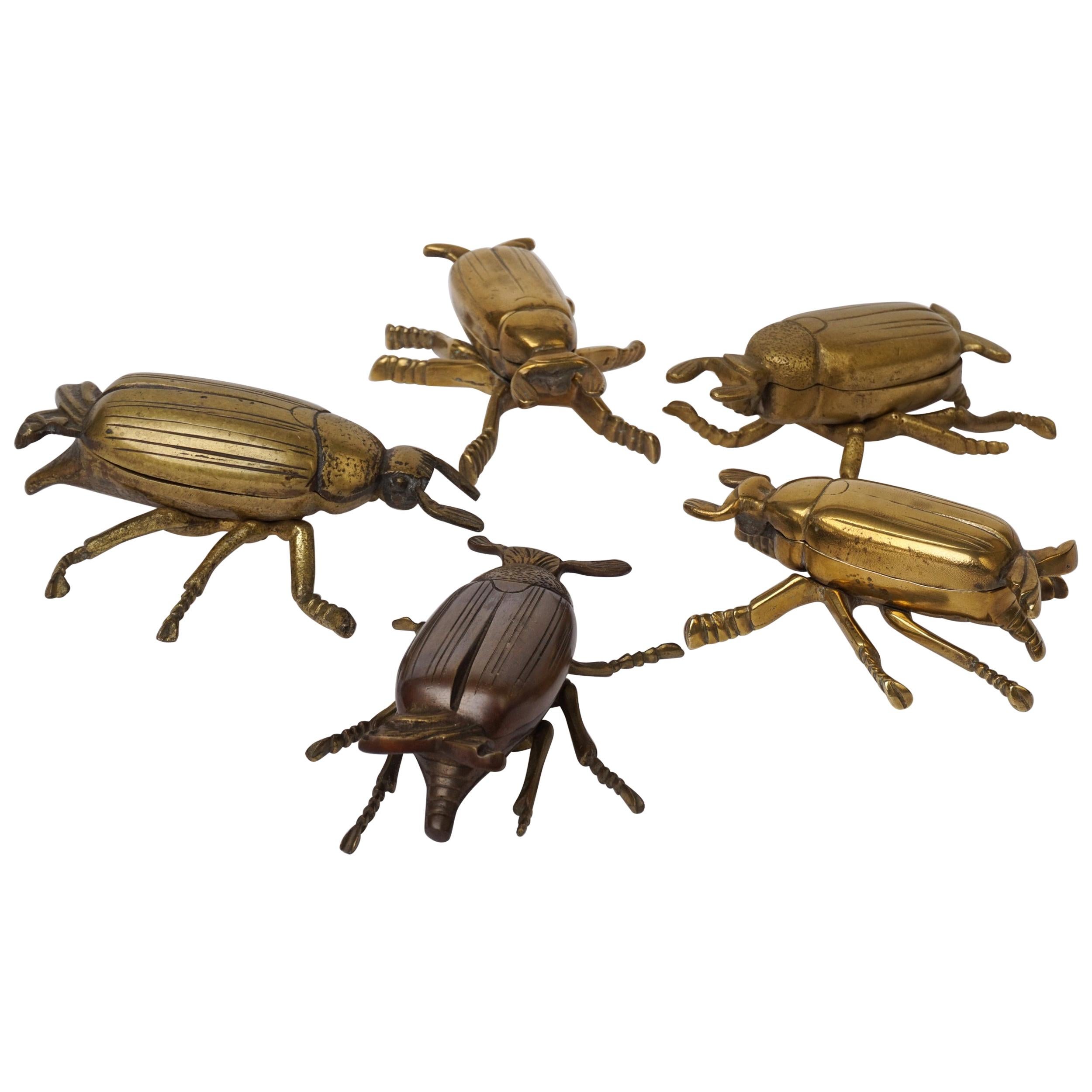 Five 1960s English Brass Beetle or Bug Trinket Dishes, Ashtray, Vide-Poche