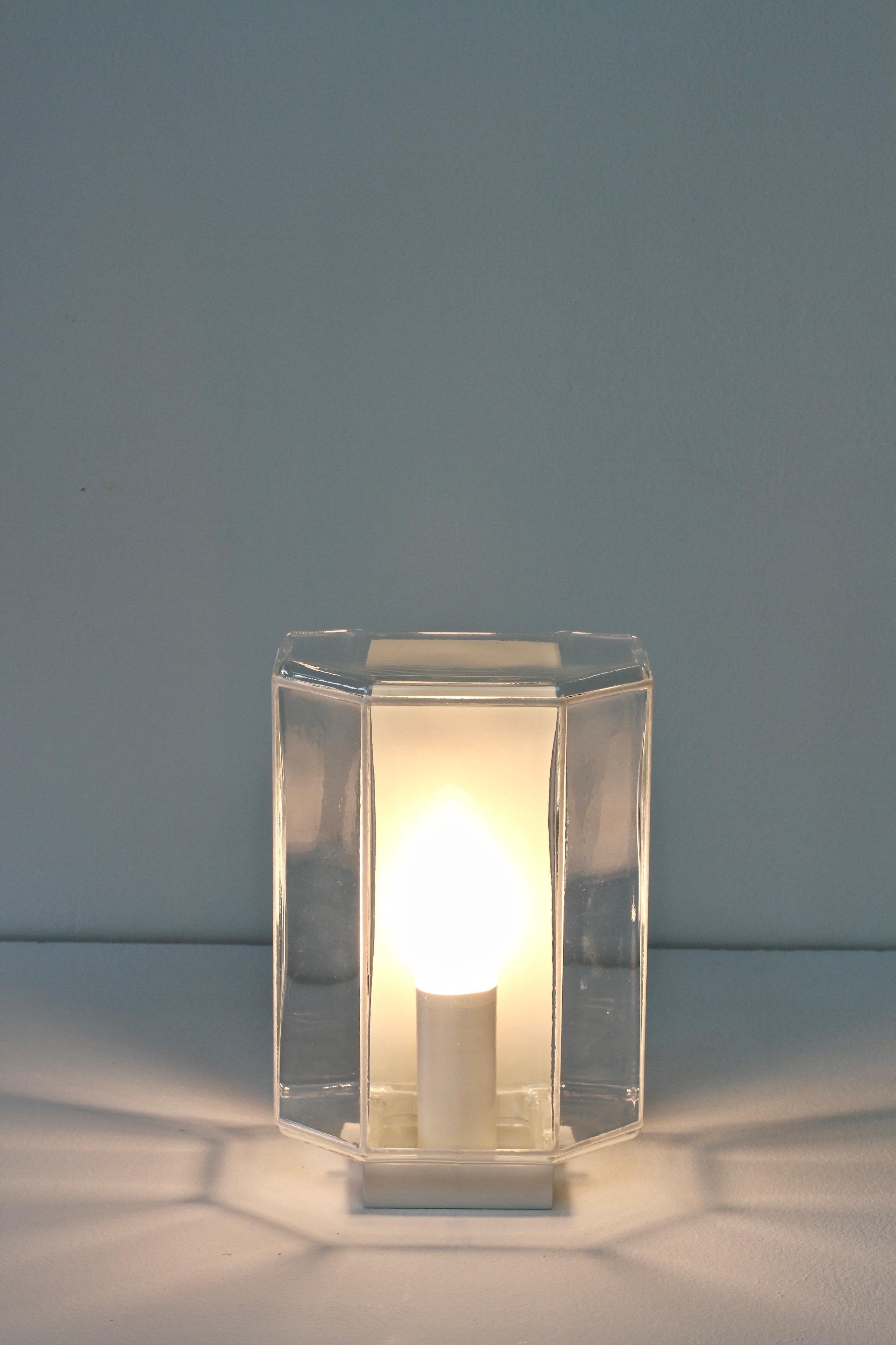 1 of 3 1970s Minimalist White and Clear Glass Wall Lights by Glashütte Limburg  2
