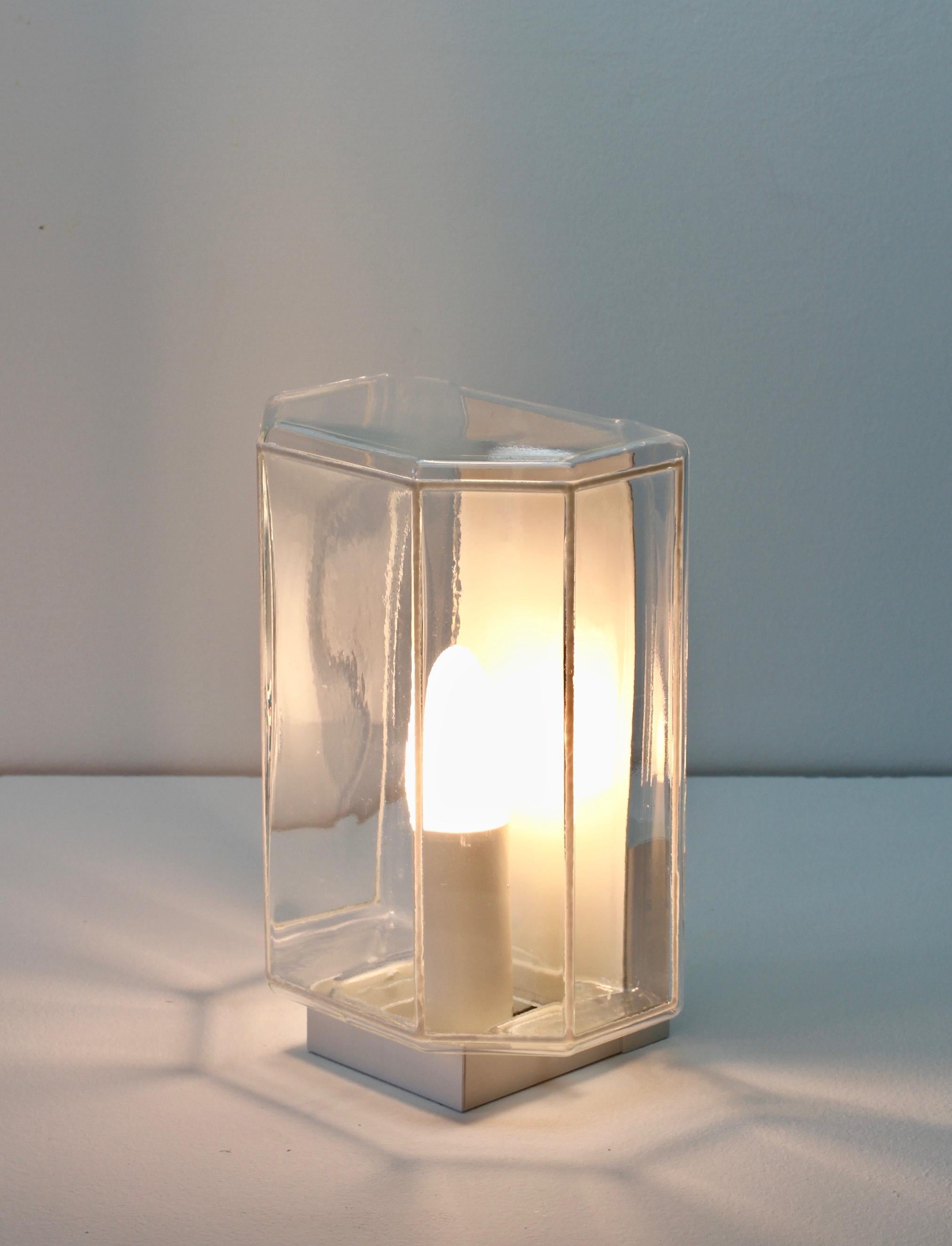 1 of 3 1970s Minimalist White and Clear Glass Wall Lights by Glashütte Limburg  3
