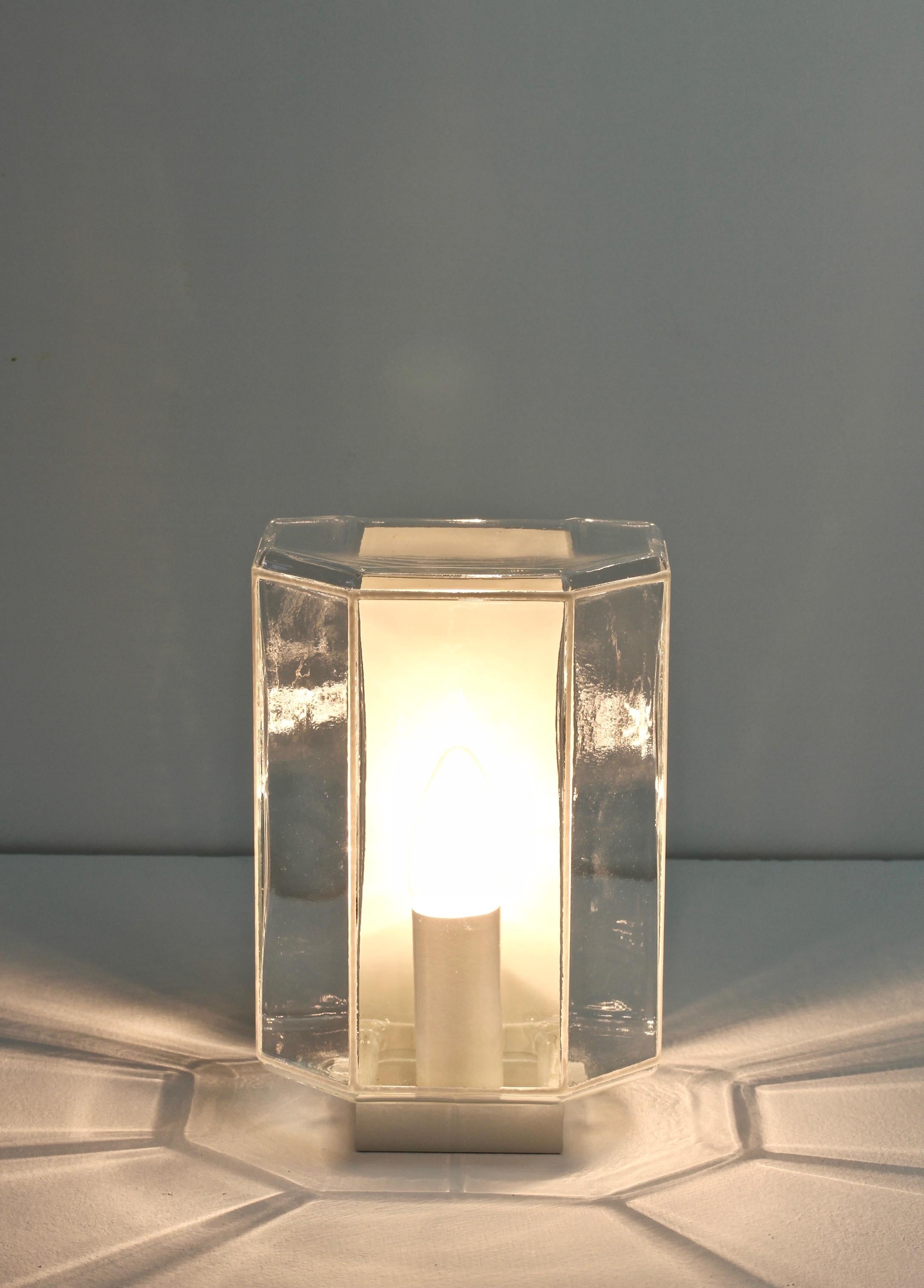 Metal 1 of 3 1970s Minimalist White and Clear Glass Wall Lights by Glashütte Limburg 