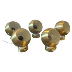 Five 1970s Space Age Gilded Metal Italian Wall Sconces by Reggiani