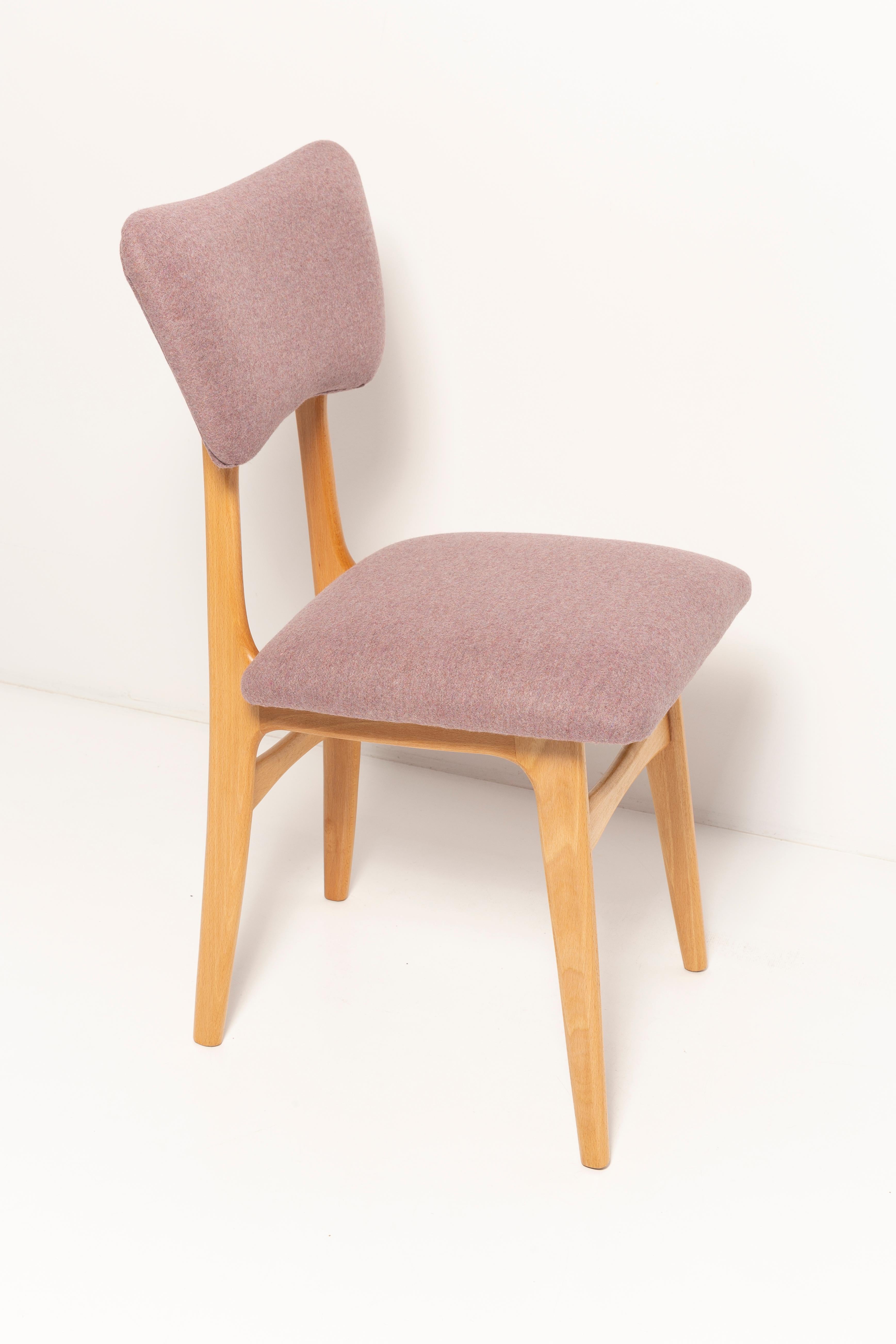 Polish Five 20th Century Butterfly Dining Chairs, Pink Wool, Light Wood, Europe, 1960s For Sale